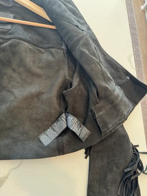AllSaints Corinna Embellished Fringe Black Suede Cropped Jacket Sz 10 $829