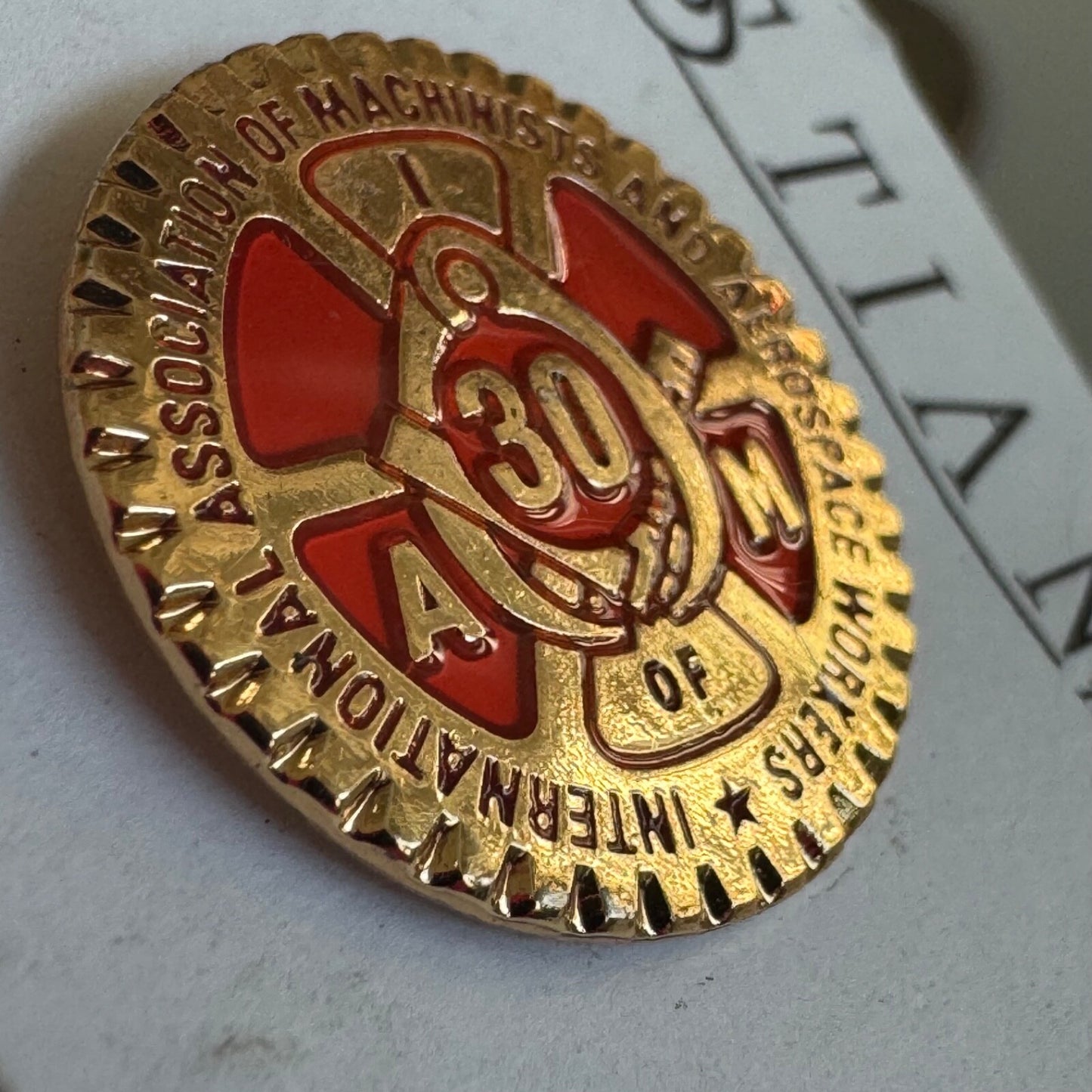 Vintage International Association of Machinists Union 30 Year Pin Tie Tack