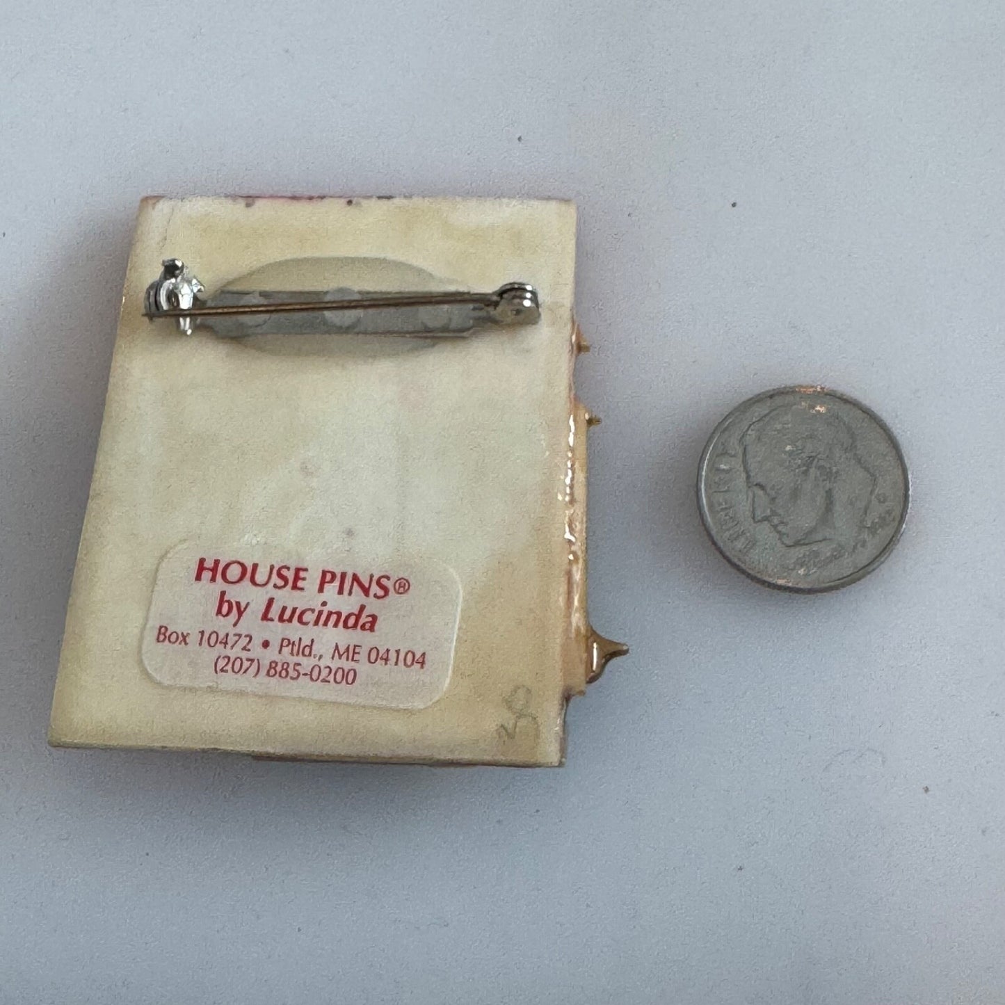 Vintage House Pins by Lucinda CAT Watering Can Flowers Sun Bricks Brooch Pin