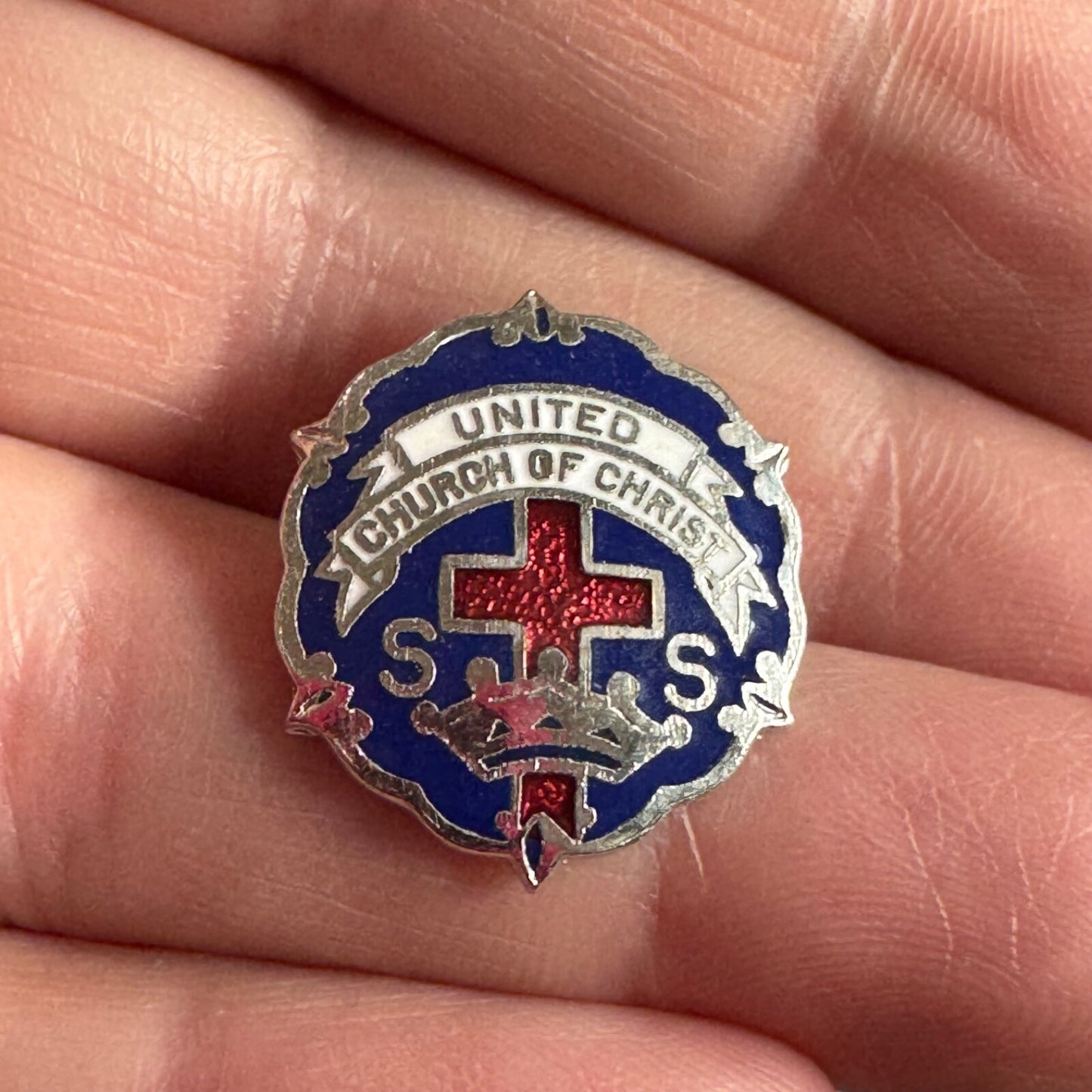 Vintage United Church of Christ Sunday School Cross and Crown Lapel Pin
