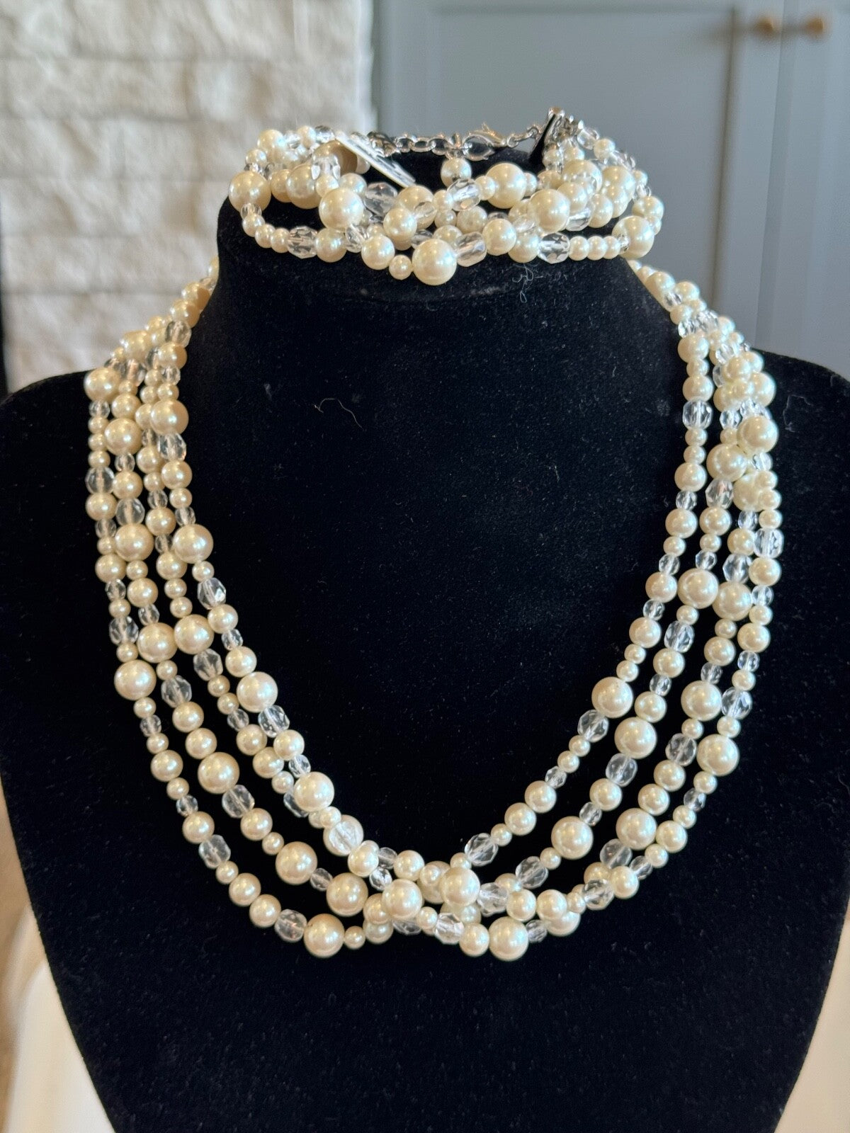 Ann Taylor Four-Strand Pearl and Crystal 20" Necklace and 8.5" Bracelet Set