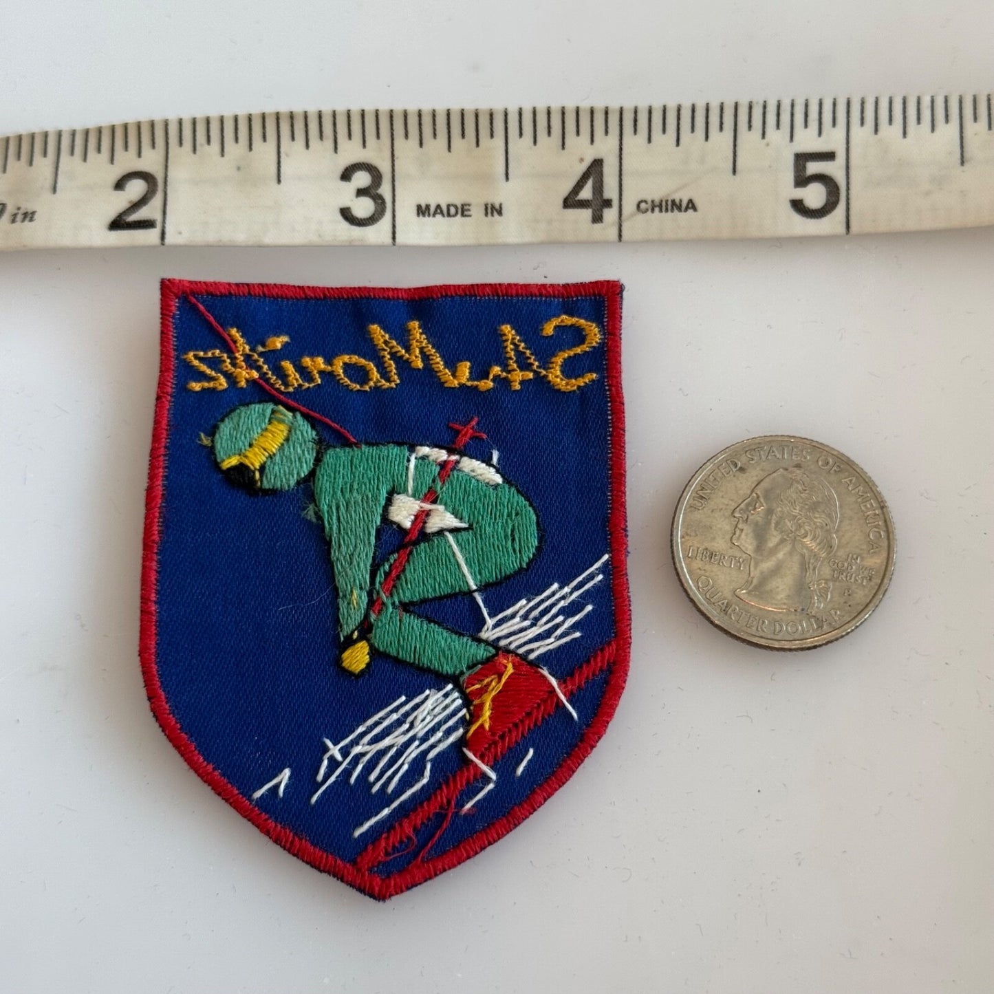 Vintage St. Moritz Ski Patch Embroidered Skiing Downhill Skiier Switzerland
