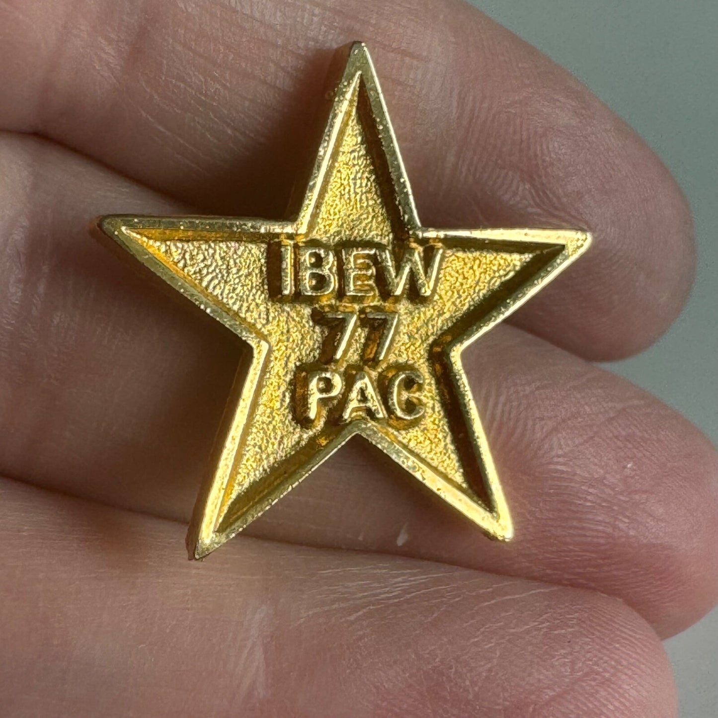 Vintage IBEW 1977 77 PAC Star Gold Tone Lapel Pin Union