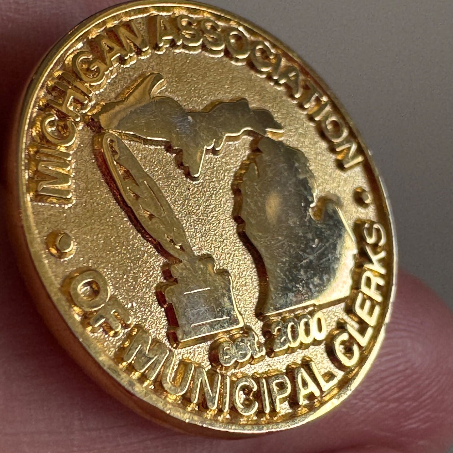 Vintage Michigan Association of Municipal Clerks Gold Tone Lapel Pin Tie Tack