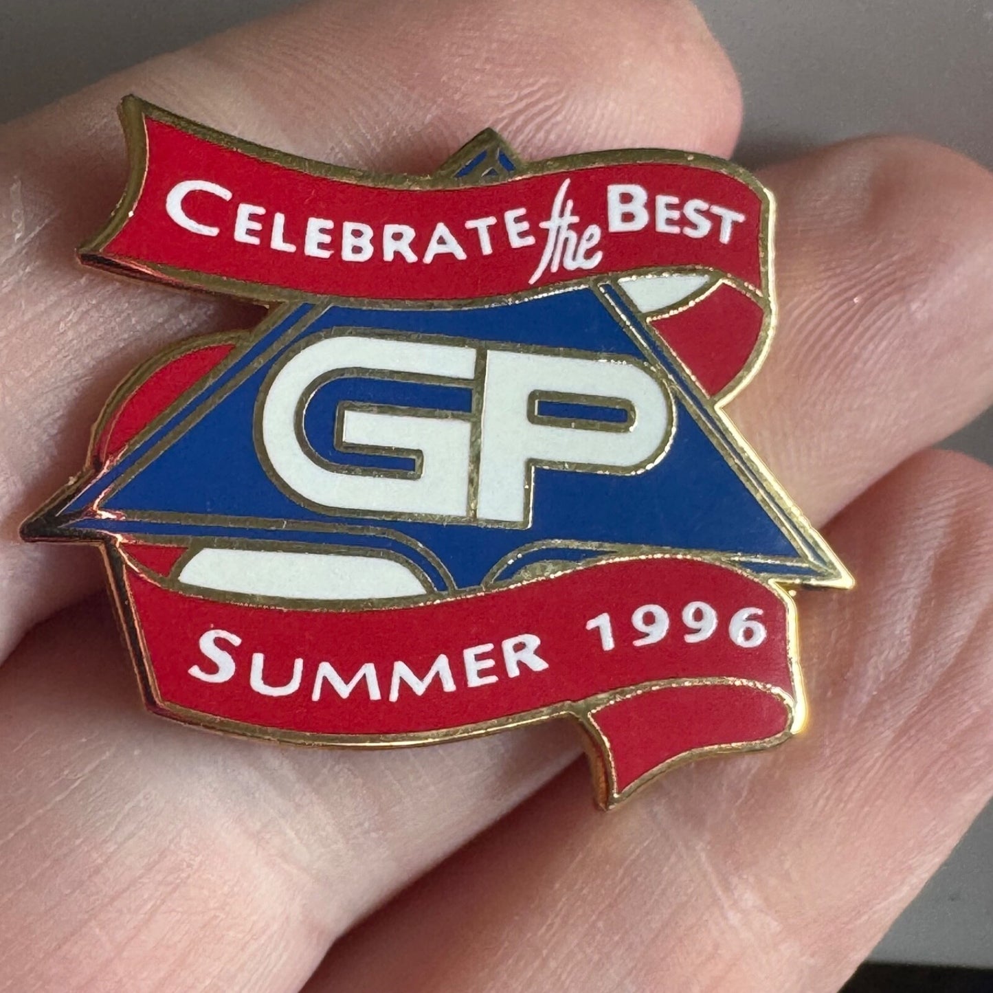 Georgia Pacific GP Celebrate the Best Summer 1996 Pin – Red Blue White Ribbon