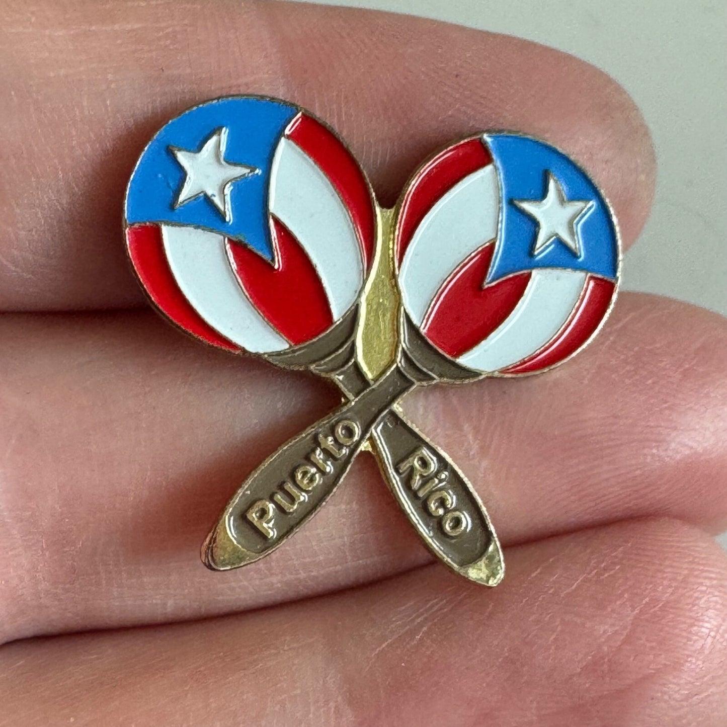 Vintage Puerto Rico Maracas Flag Themed Lapel Pin Souvenir Tourist