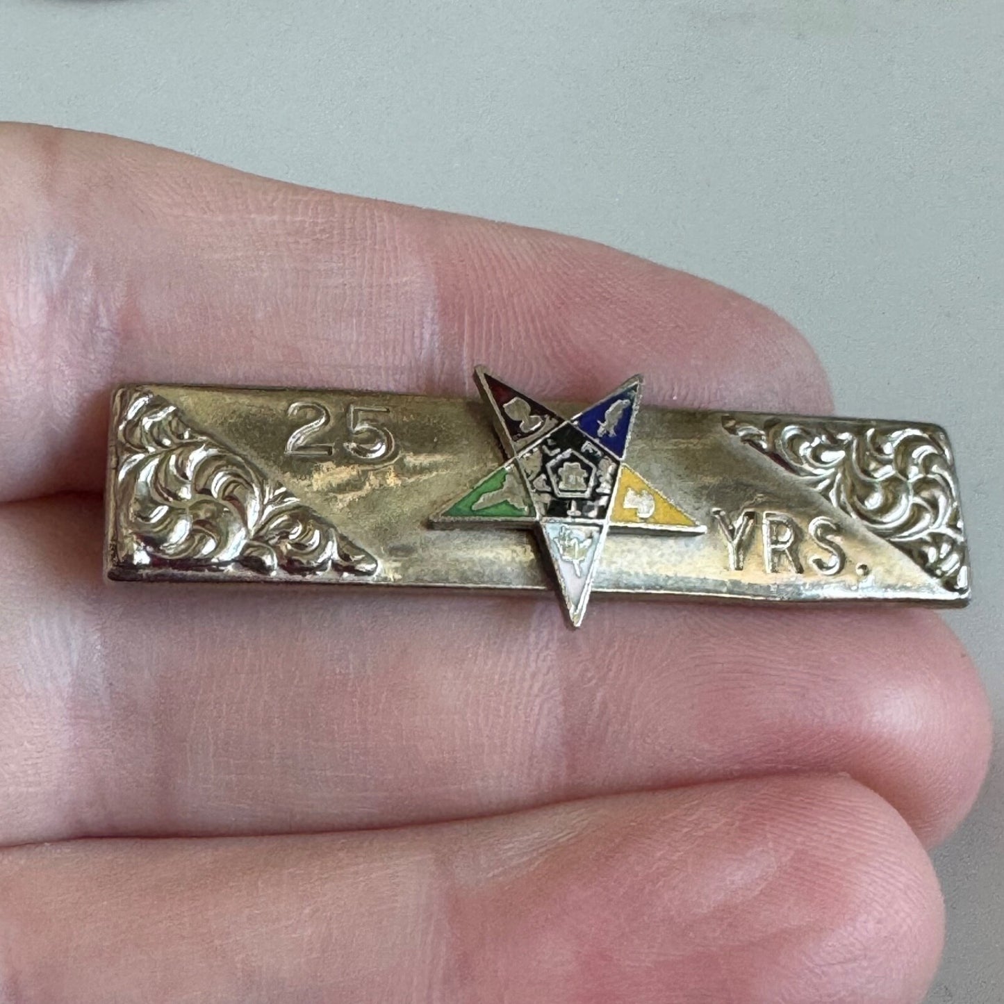 Vintage Order of the Eastern Star 25 Years Service Pin Yrs Silver Tone