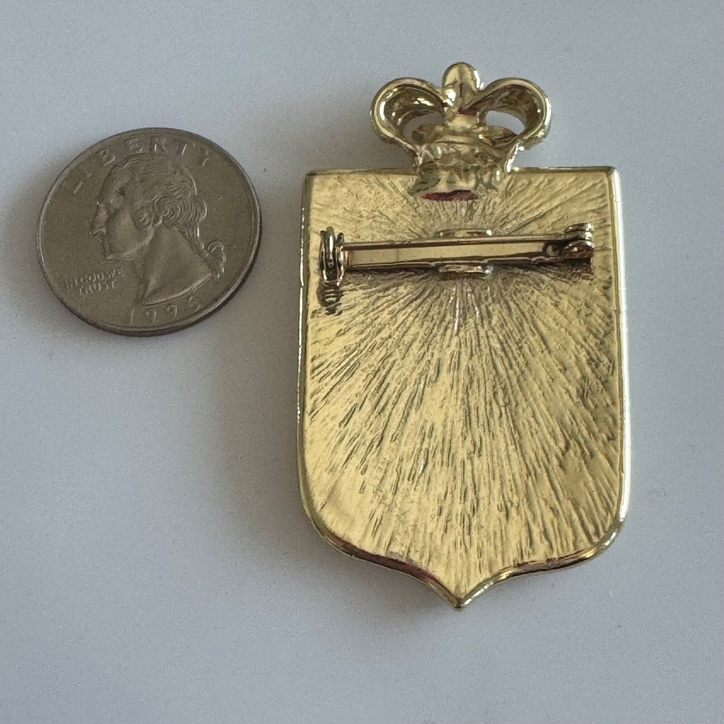 Vintage Nautical Heraldic Anchor Enamel Brooch Gold Tone Cream Enamel Crest