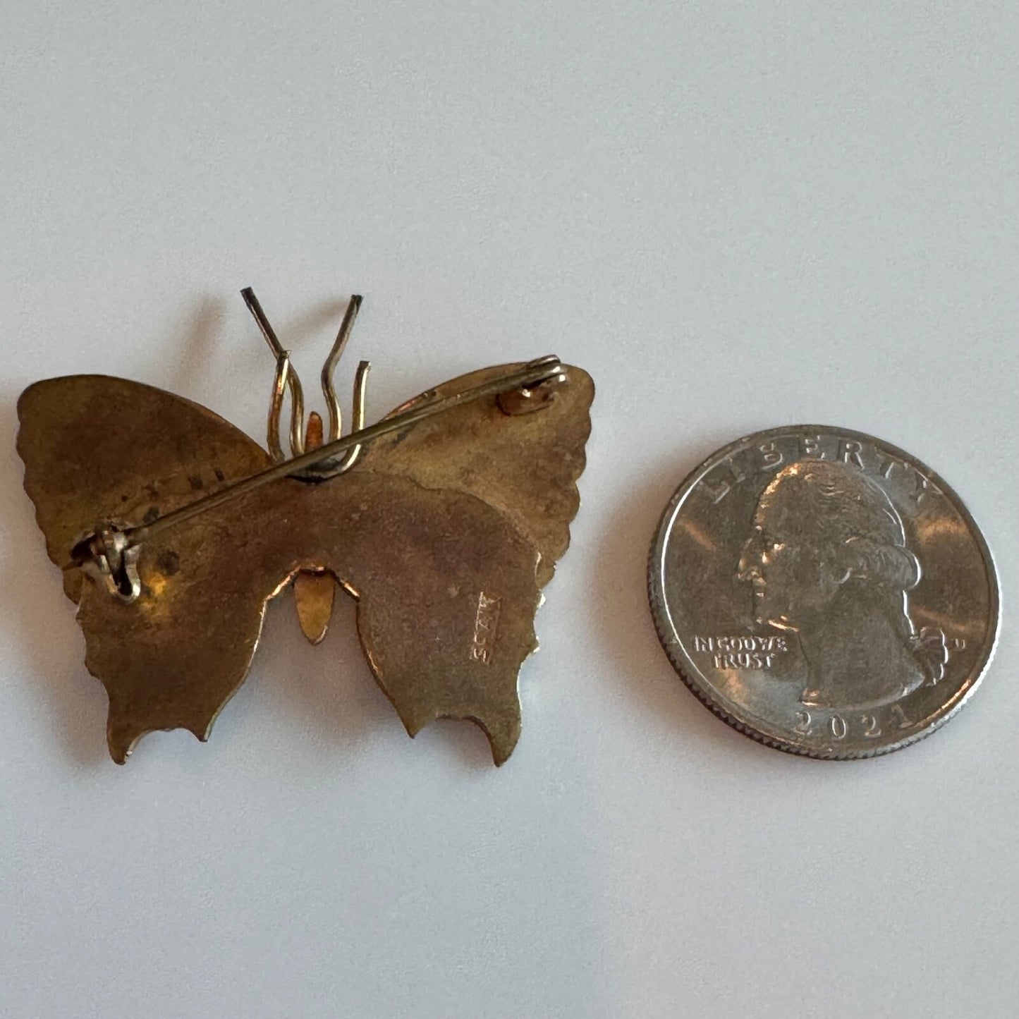 Vintage Damascene SPAIN Marked Butterfly Brooch Pin