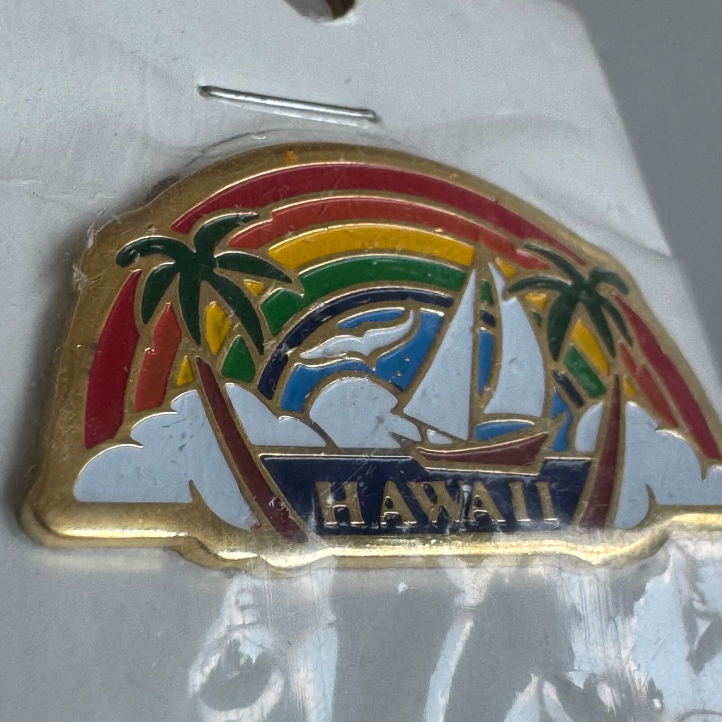 Hawaii Rainbow & Sailboat Pin – Colorful Tropical Souvenir (Sealed)