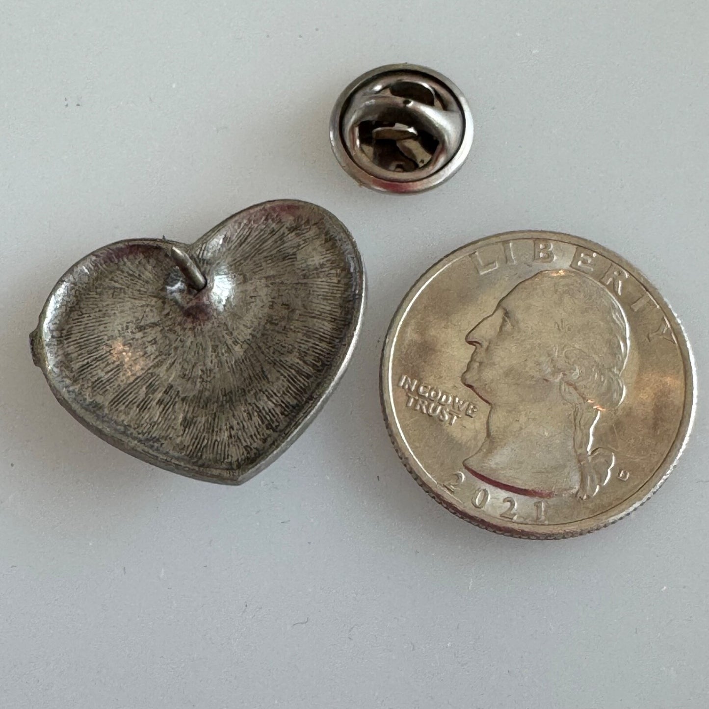 Vintage Silver Tone Pewter Heart with Apples Lapel Pin Brooch