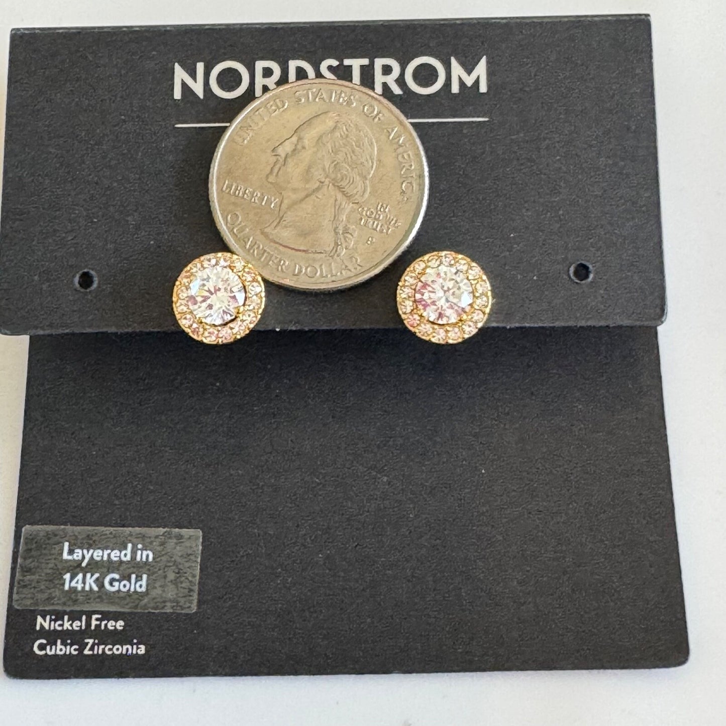 Nordstrom Halo Cubic Zirconia Stud Earrings New On Card Pierced $98