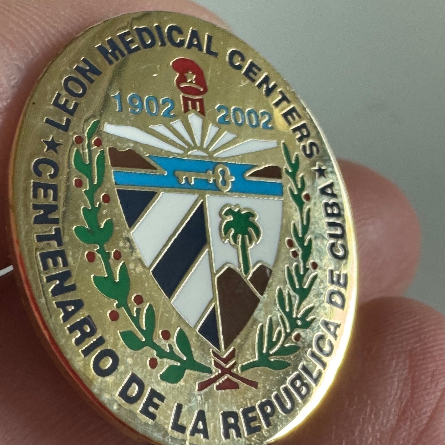 Leon Medical Centers Cuba Coat of Arms 100th Anniversary Pin