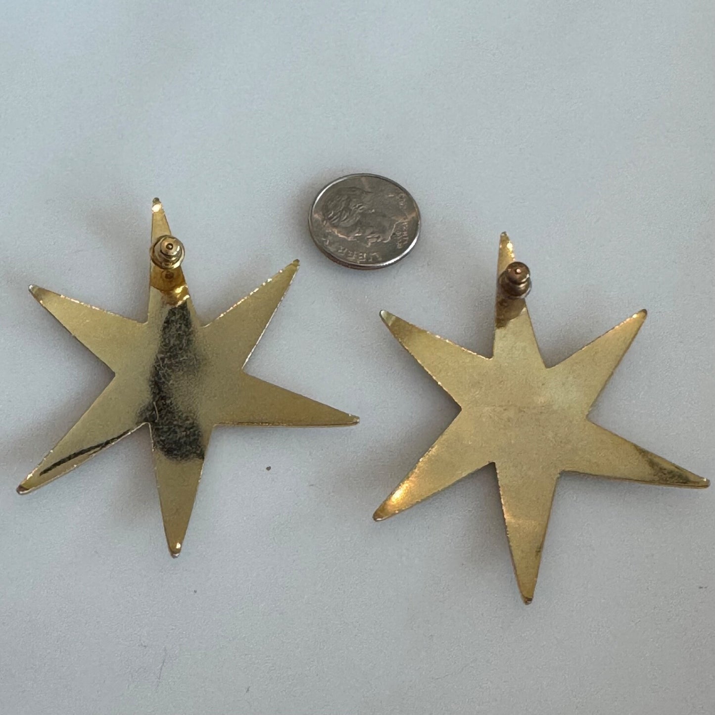 Large Gold Tone Abstract Six Pointed Star Pierced Earrings