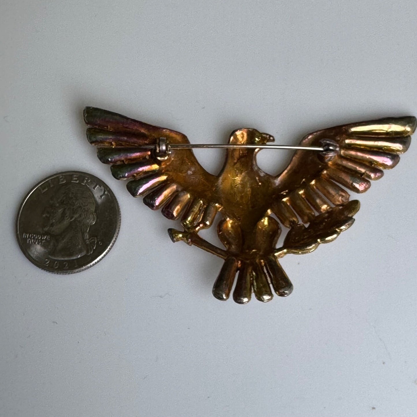 WWII EAGLE PIN SWEETHEART BROOCH ENAMEL RHINESTONE METAL BIRD FIGURAL