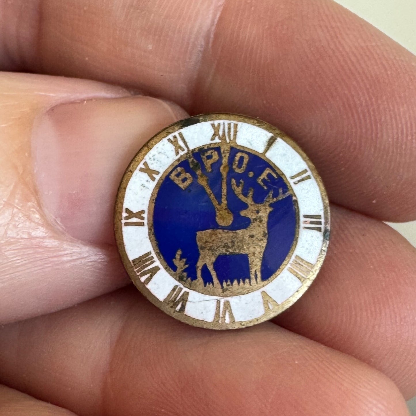 Vintage B.P.O.E. Elks Club Lapel Pin Analog Clock Roman Numerals BPOE