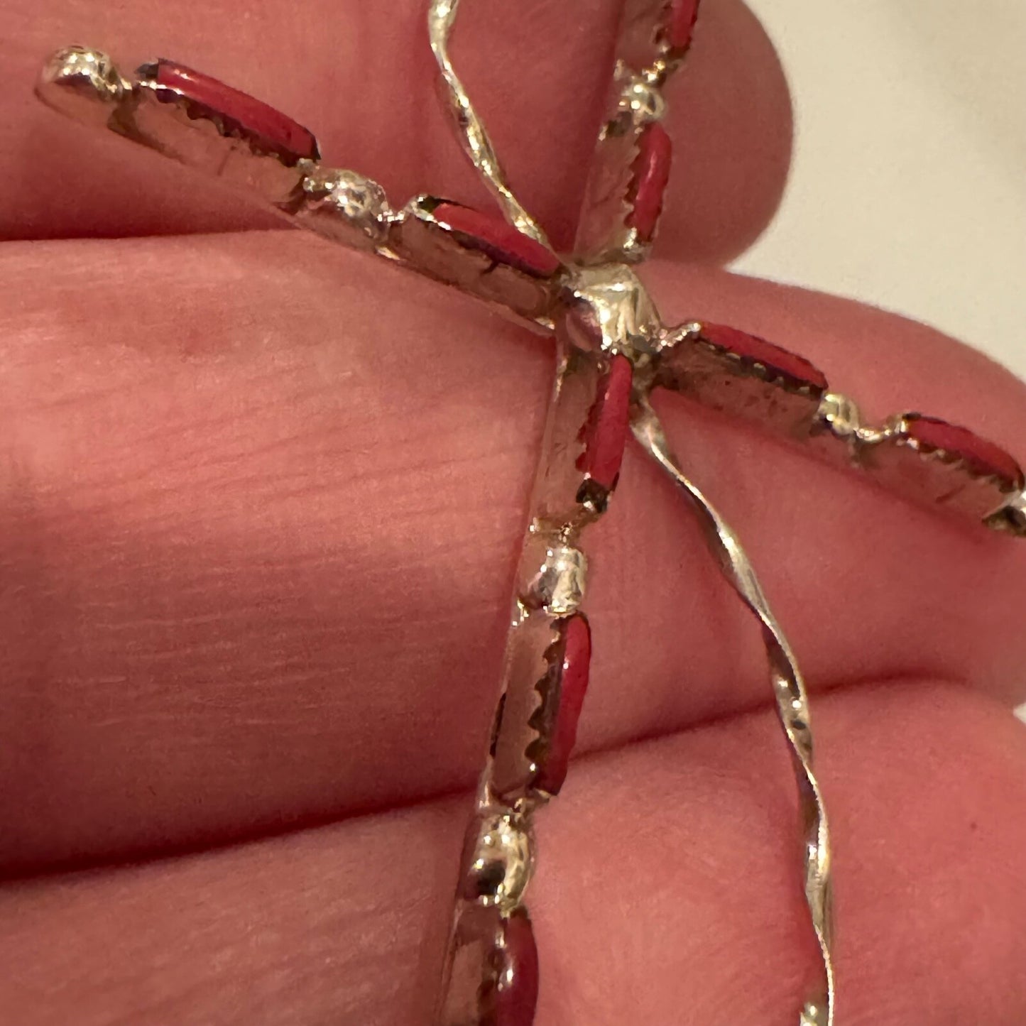 Large Signed Sterling Silver Red Coral Cross Pendant Navajo? Methodist