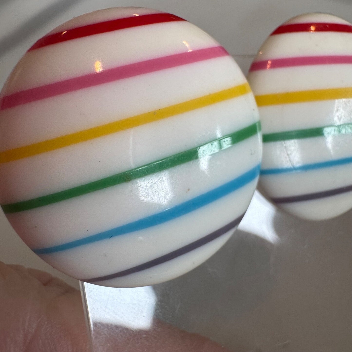 Vintage White Rainbow Disc Pierced Earrings