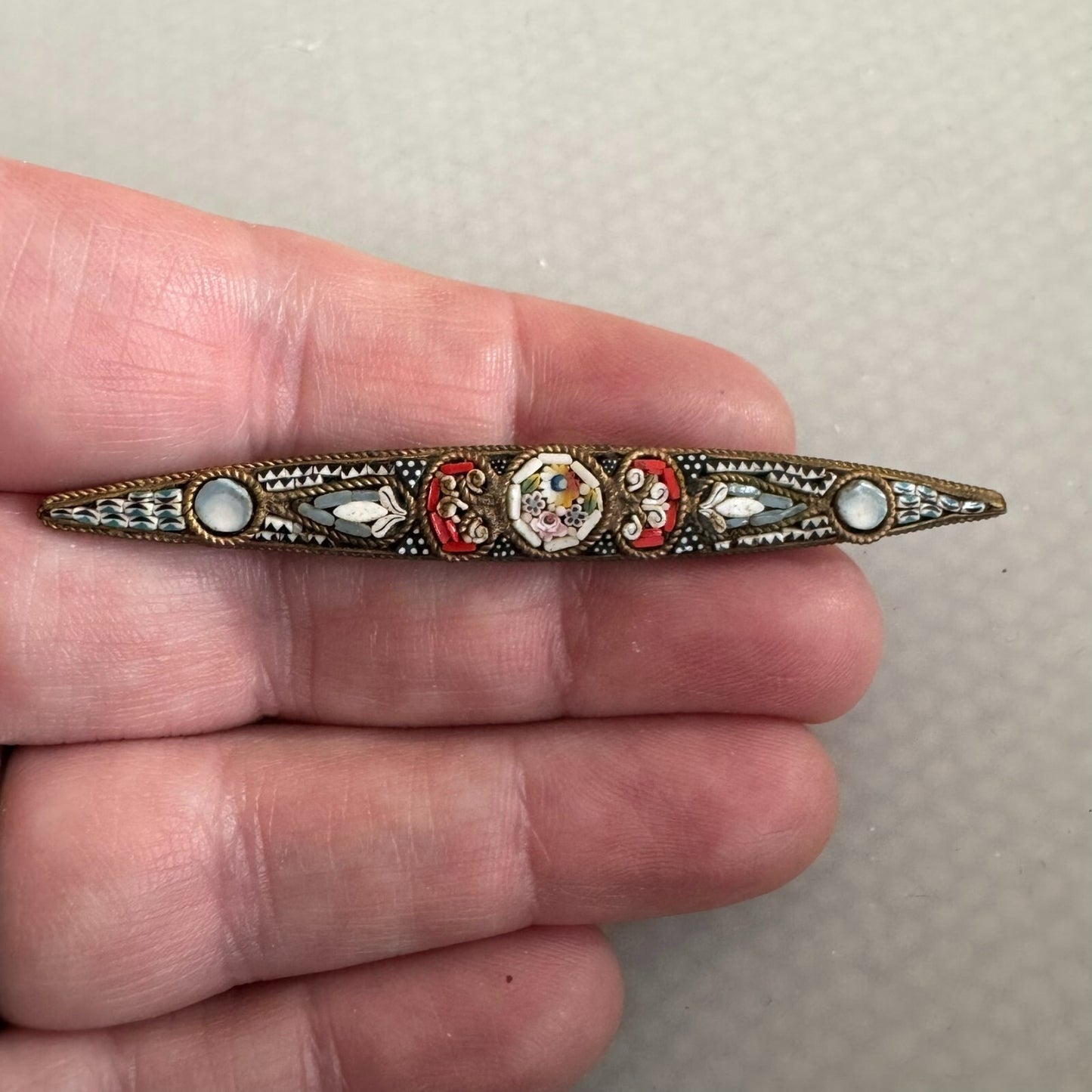 Antique Micromosaic Bar Brooch Micro Mosaic