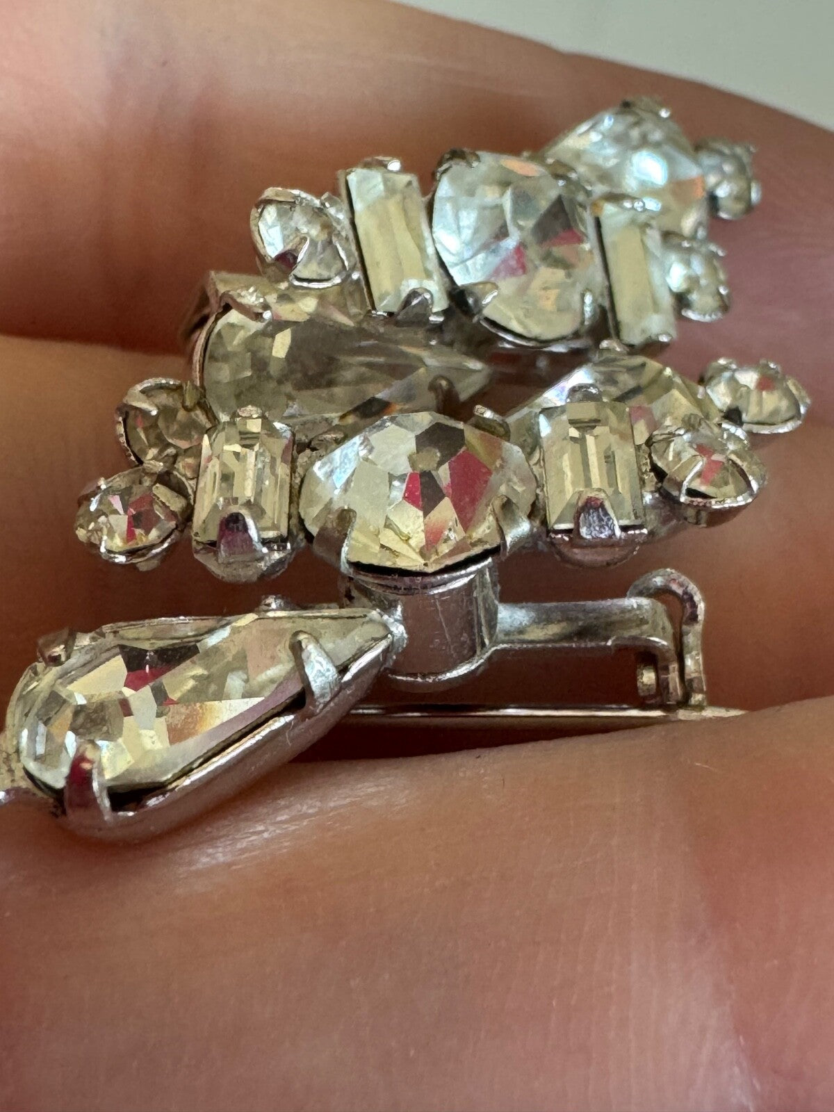 Pair of Silver Tone Rhinestone Brooches Lingerie Fur Pins Duette