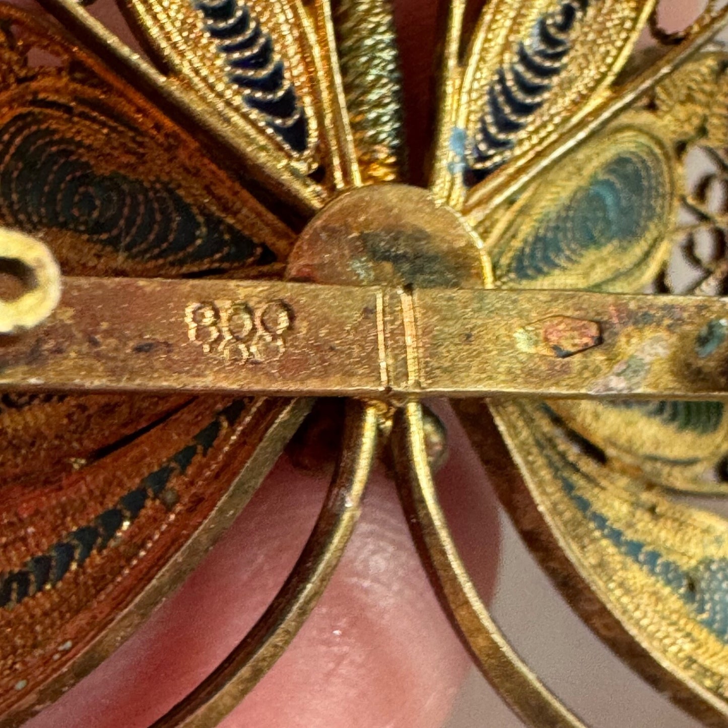 Vintage 800 Silver Plique a Jour Filigree Butterfly Brooch Pin Gold Plated