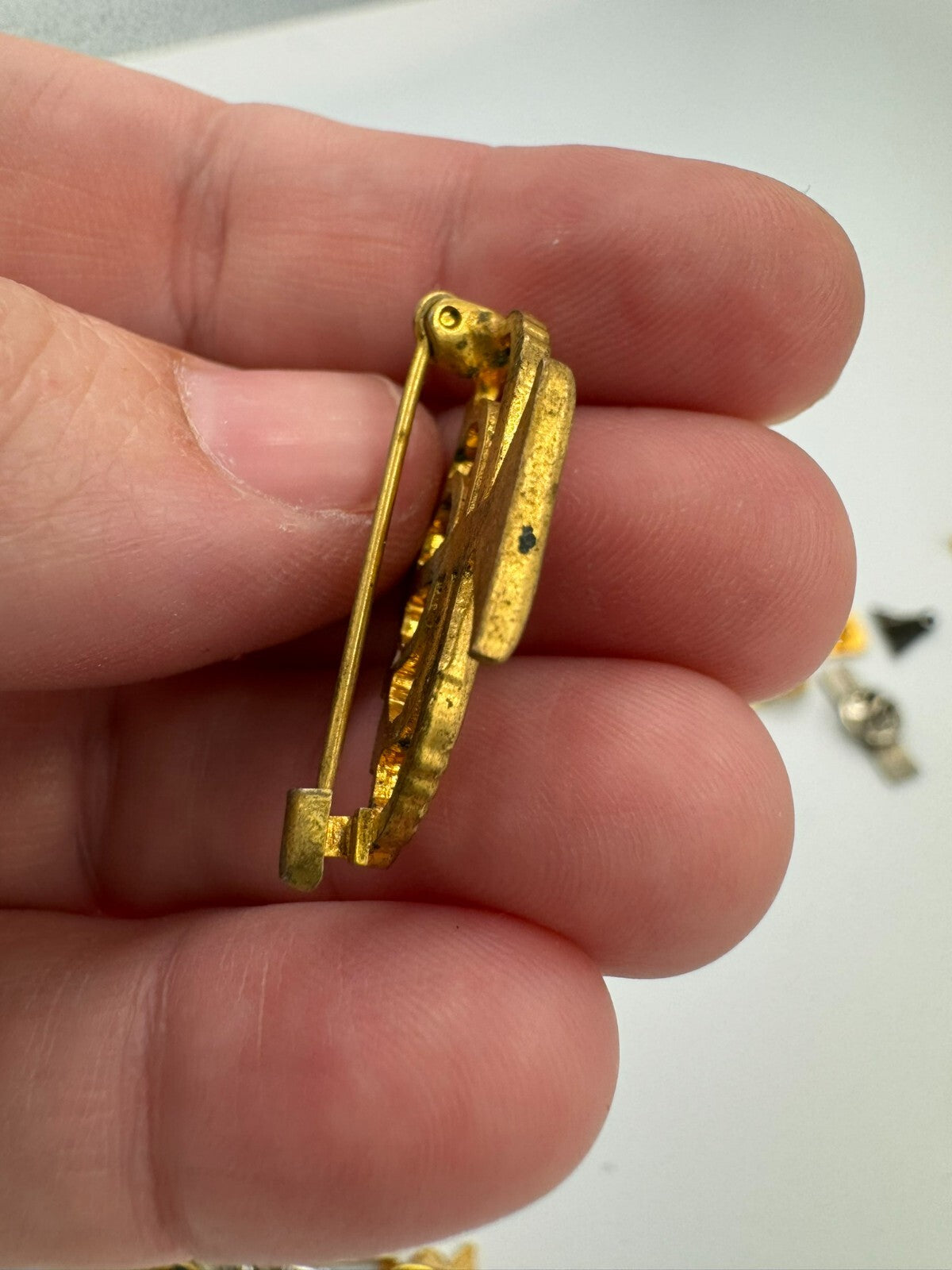 Vintage Gold Tone Menorah Pin Brooch Jewish Lapel Button