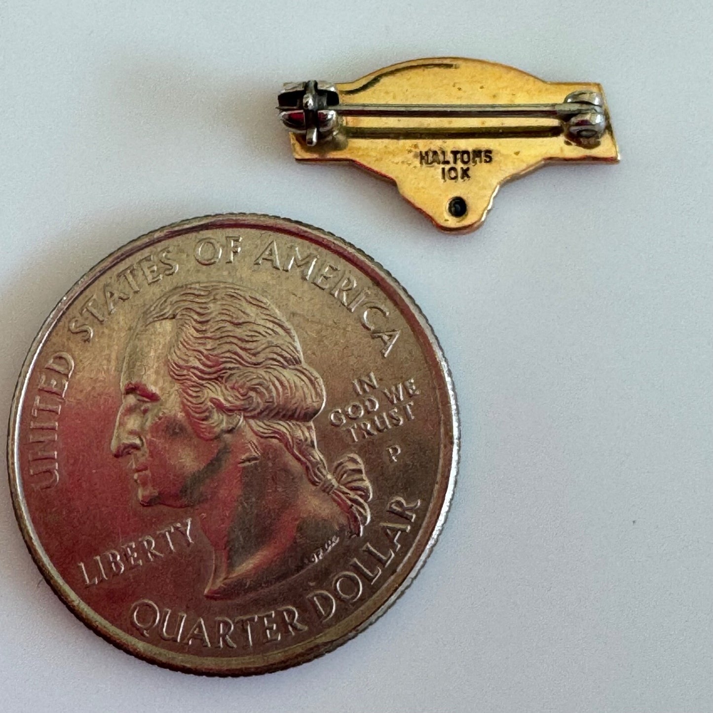 Vintage 10k Gold Fritos Red Enamel Logo Pin with Blue Gem