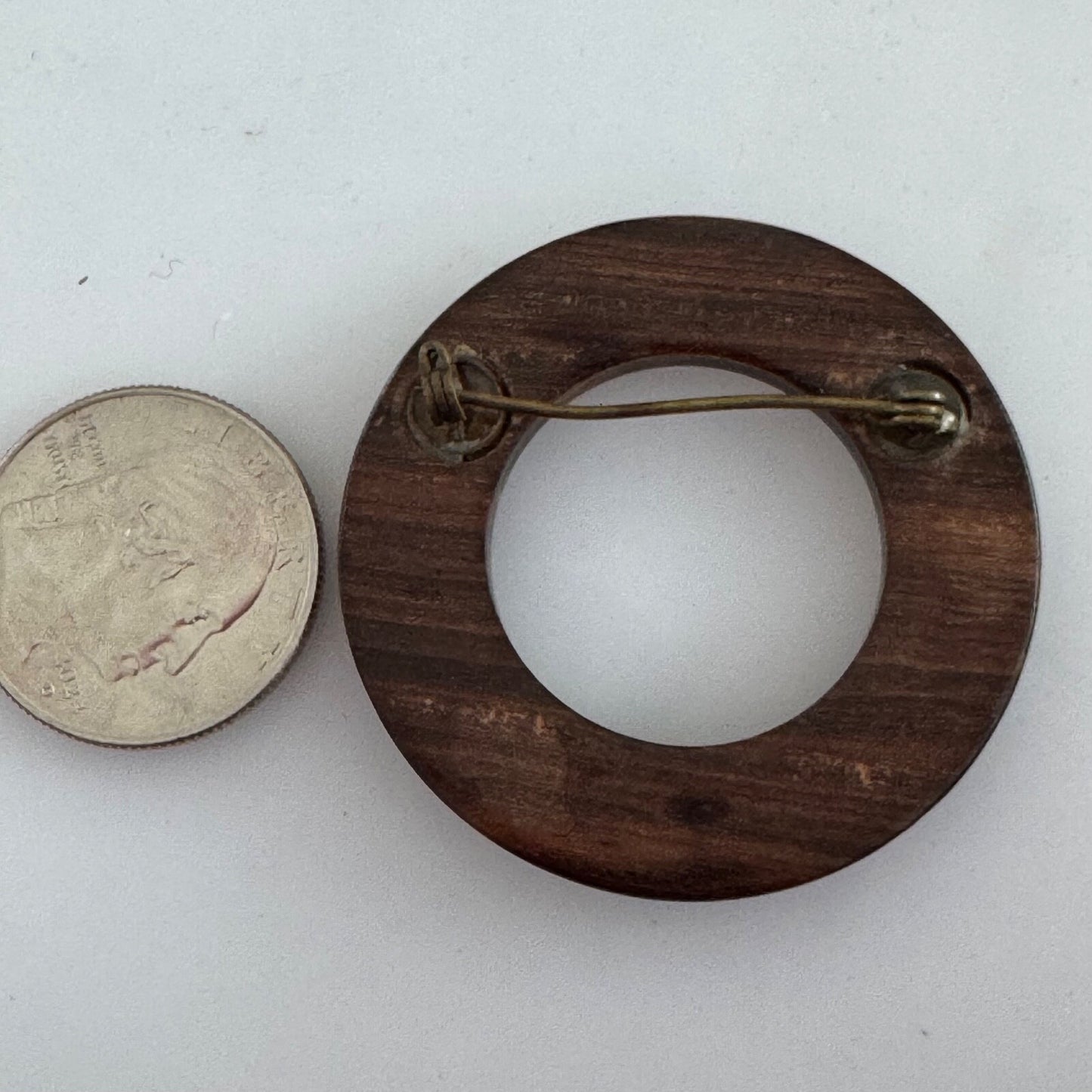 Vintage Wooden Open Circle Brooch Pin