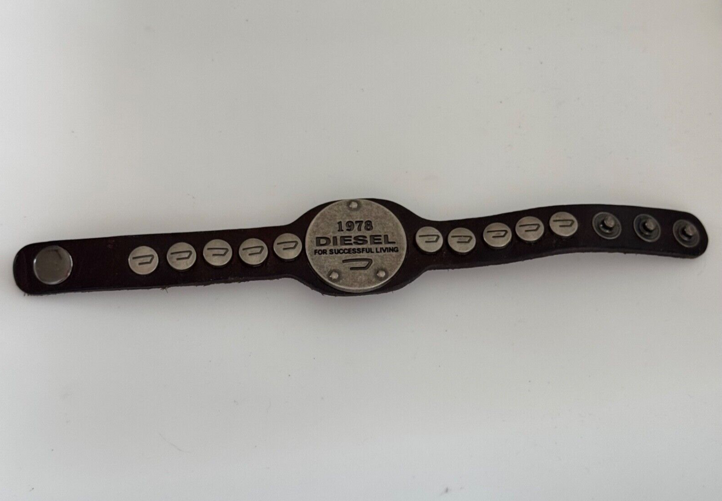 Vintage Diesel Black Leather Silver Studded Bracelet Cuff