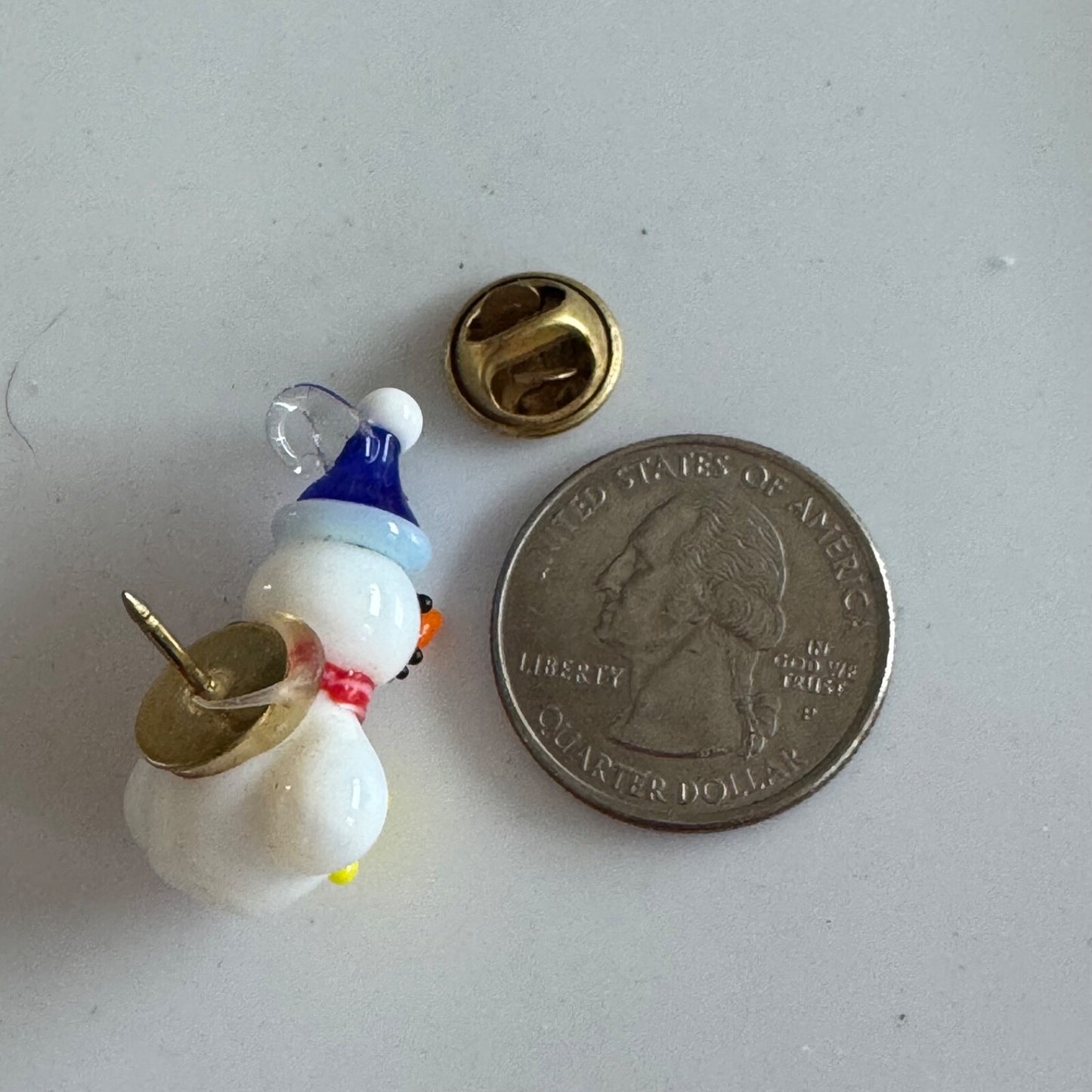 Vintage Artisan Fused Glass Snowman Pin Holiday Winter Brooch Pin Blue Hat Star