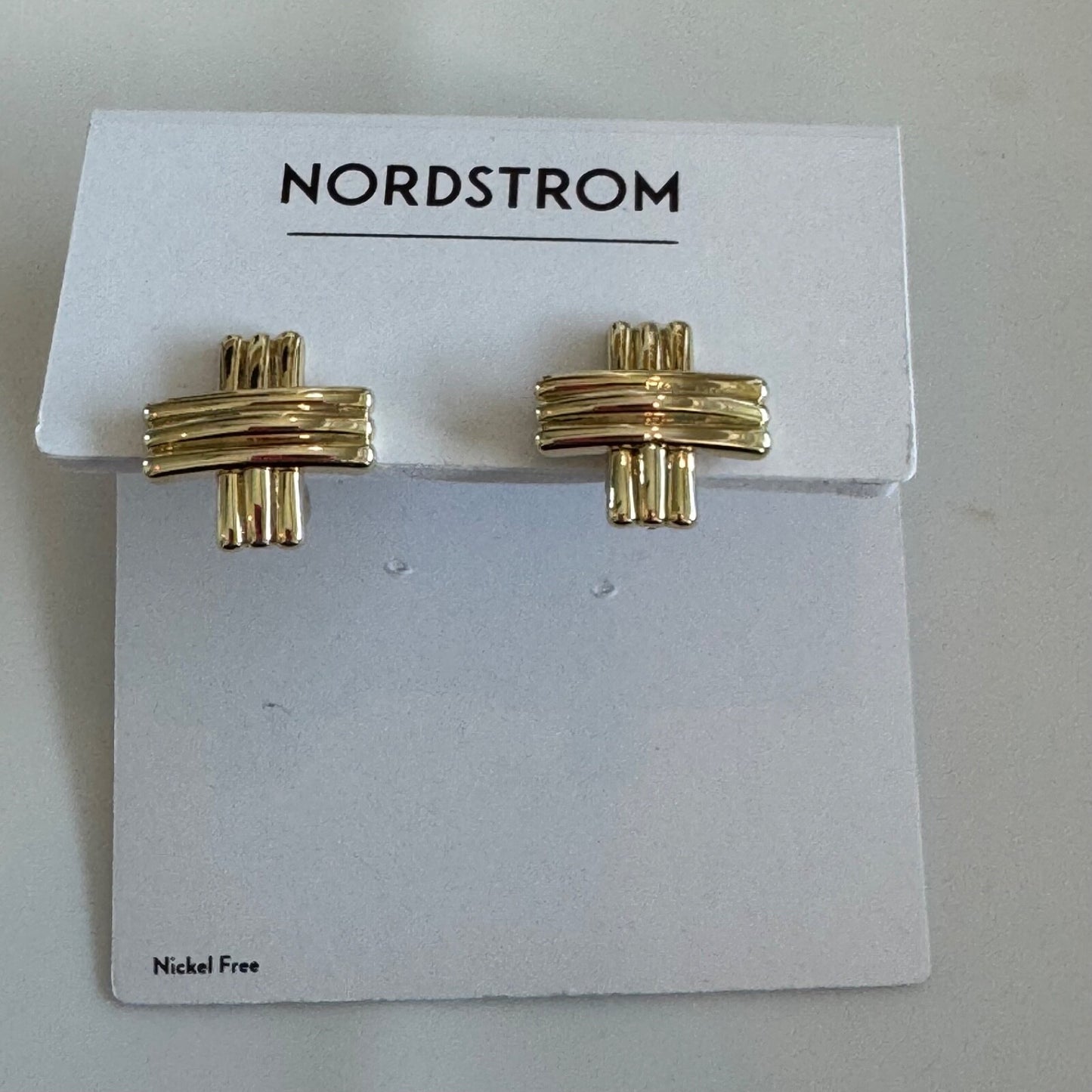 Nordstrom Crisscross Gold-Toned Cross Earrings New On Card Clip-On