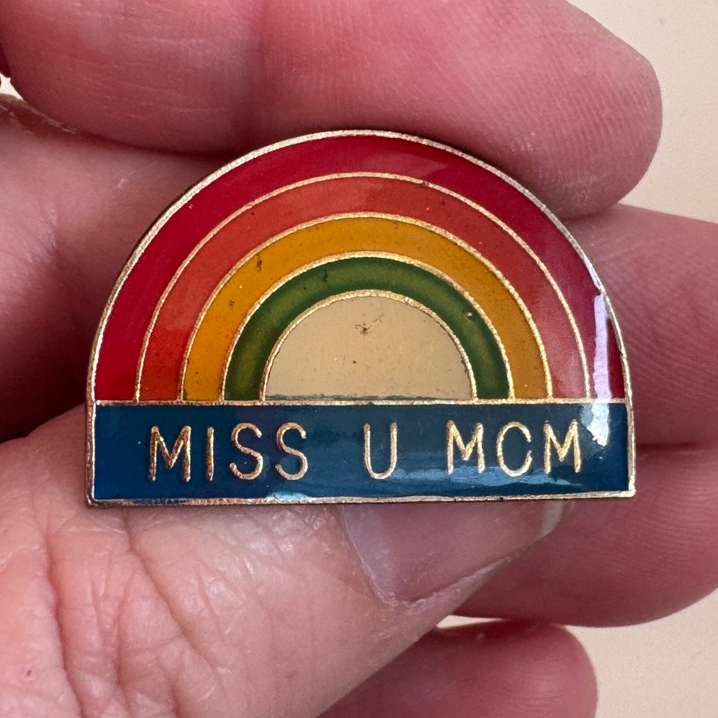 Vintage MISS U MOM Rainbow Lapel Pin Souvenir 1980s