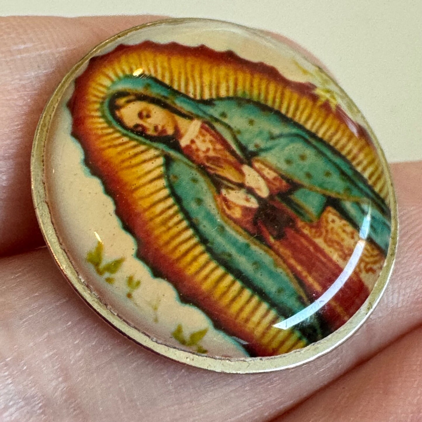 Vintage Our Lady of Guadalupe Traditional Image Domed Pin
