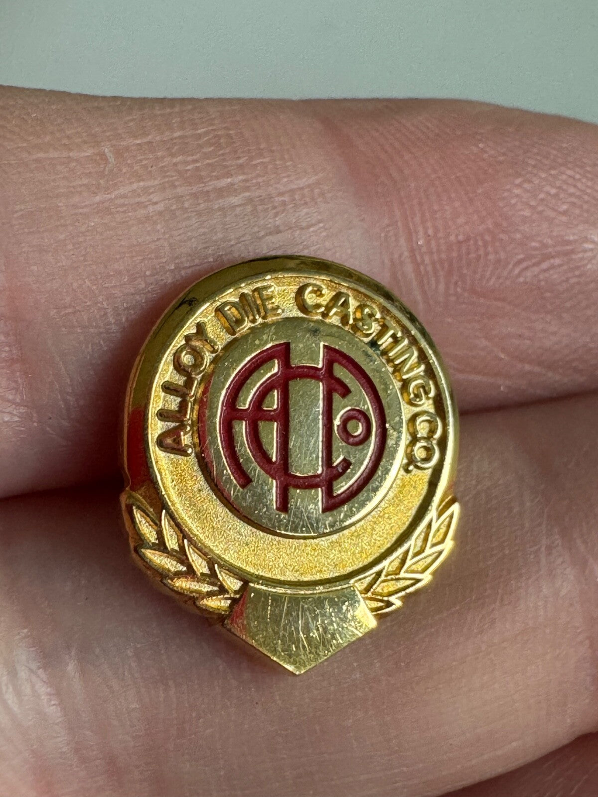 Vintage Alloy Die Casting Co Gold Employee Pin – Industrial Collectible Badge