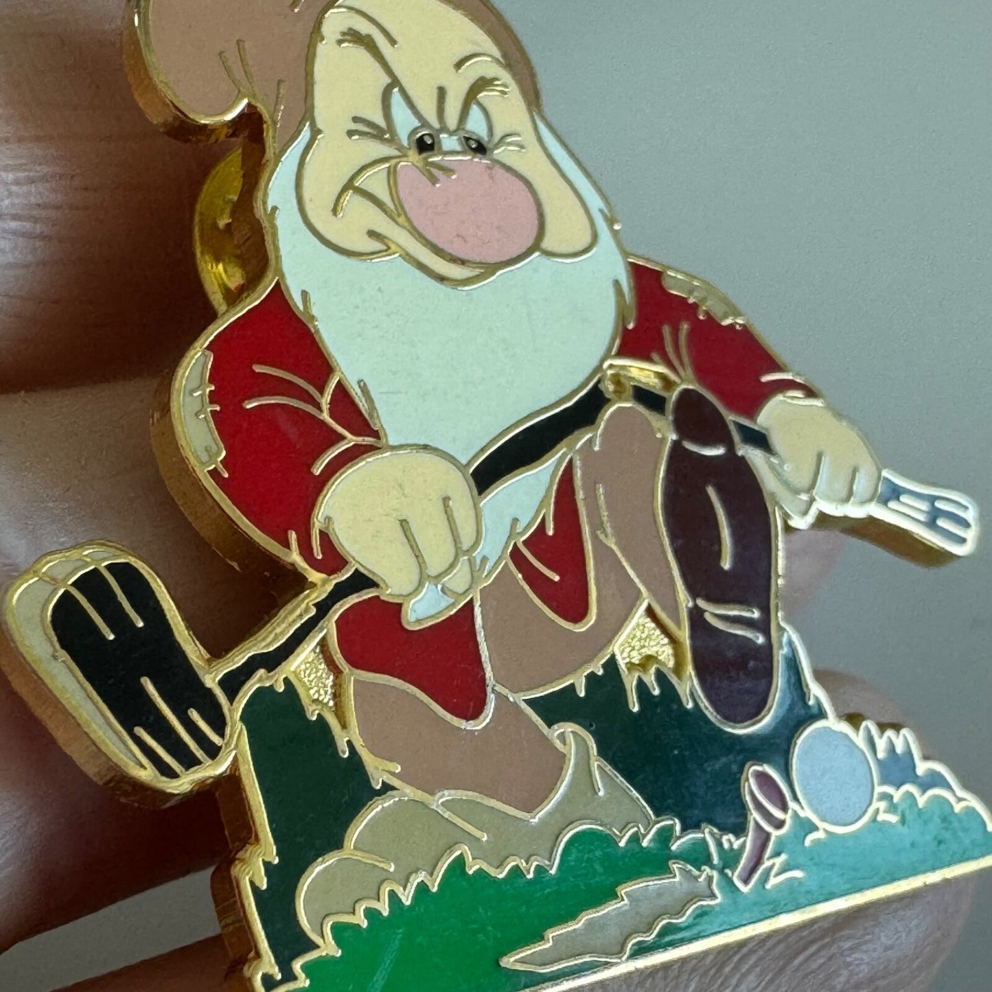 Vintage Grumpy Breaking Golf Club Lapel Pin Disney Snow White Seven Dwarfs
