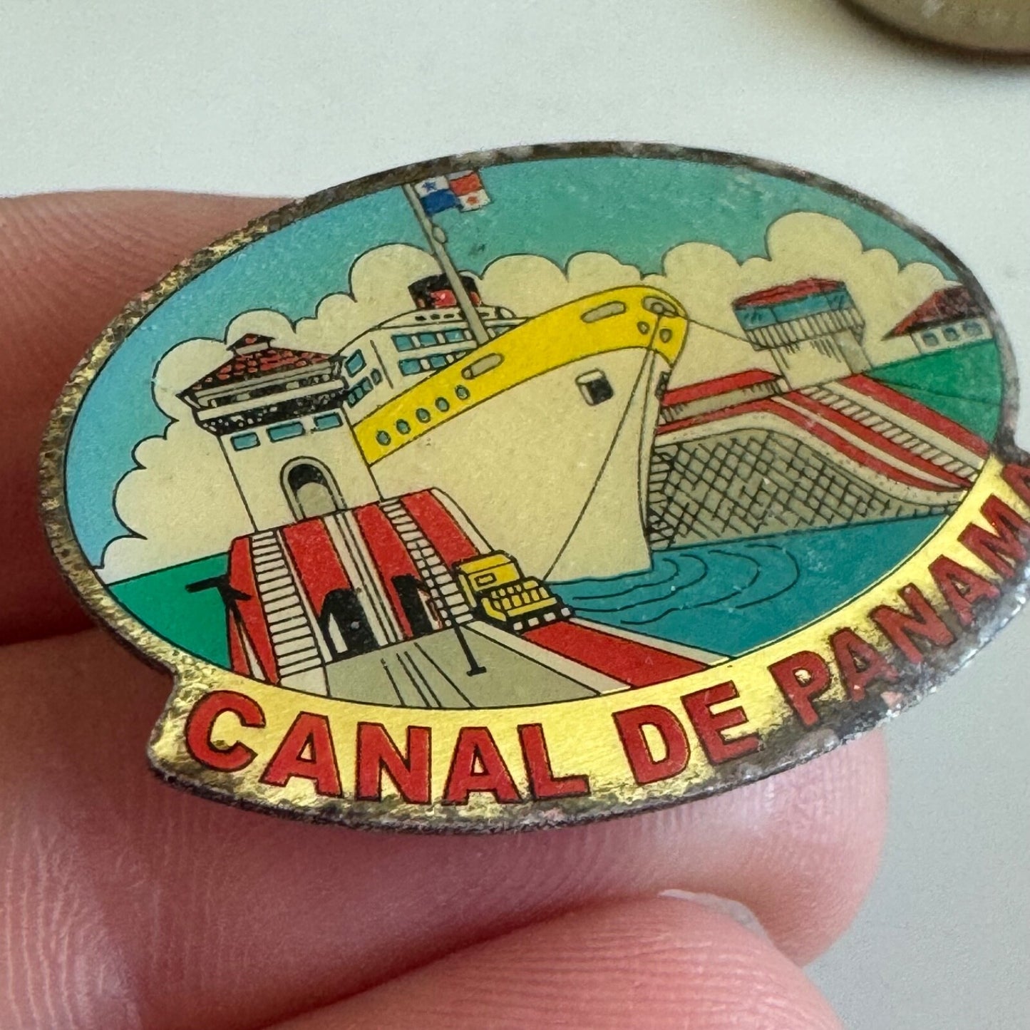 VINTAGE CANAL DE PANAMA PIN PANAMA CANAL SHIP FERRY LOCK SOUVENIR HATPIN GIFT