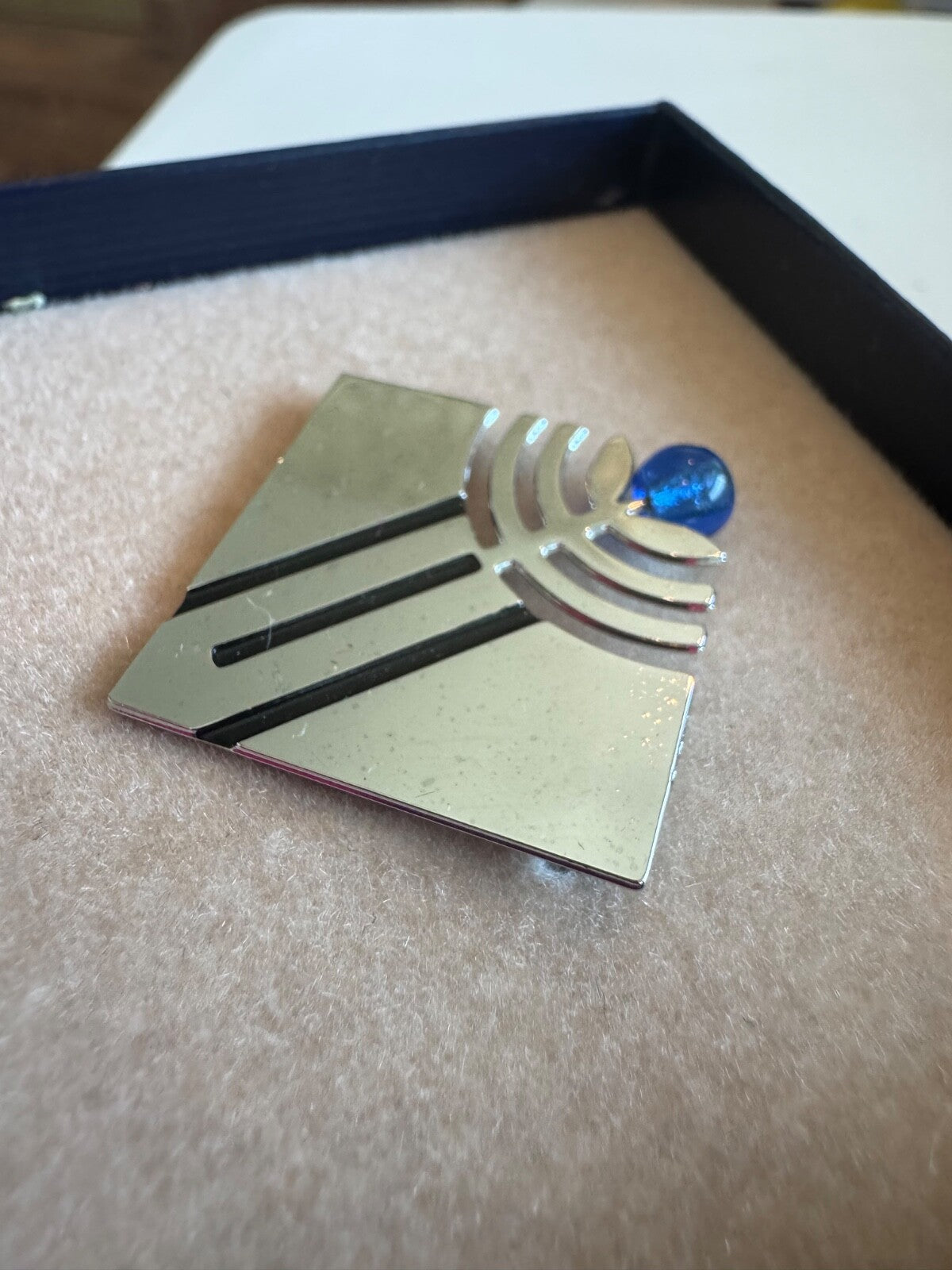 Vintage Frank Lloyd Wright April Showers Brooch Pin New in Box Blue Stone