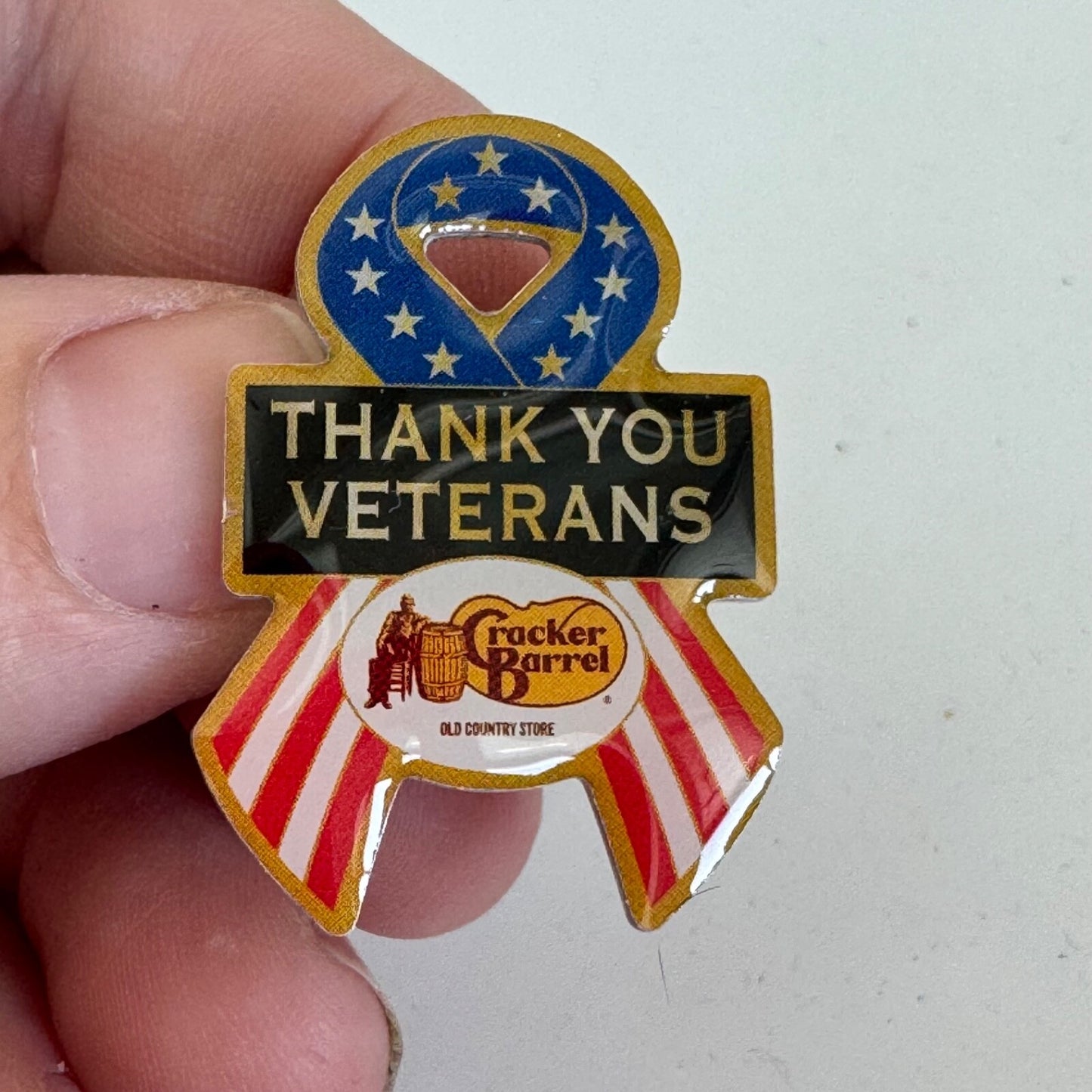 Cracker Barrel THANK YOU VETERANS Flag Ribbon Lapel Pin