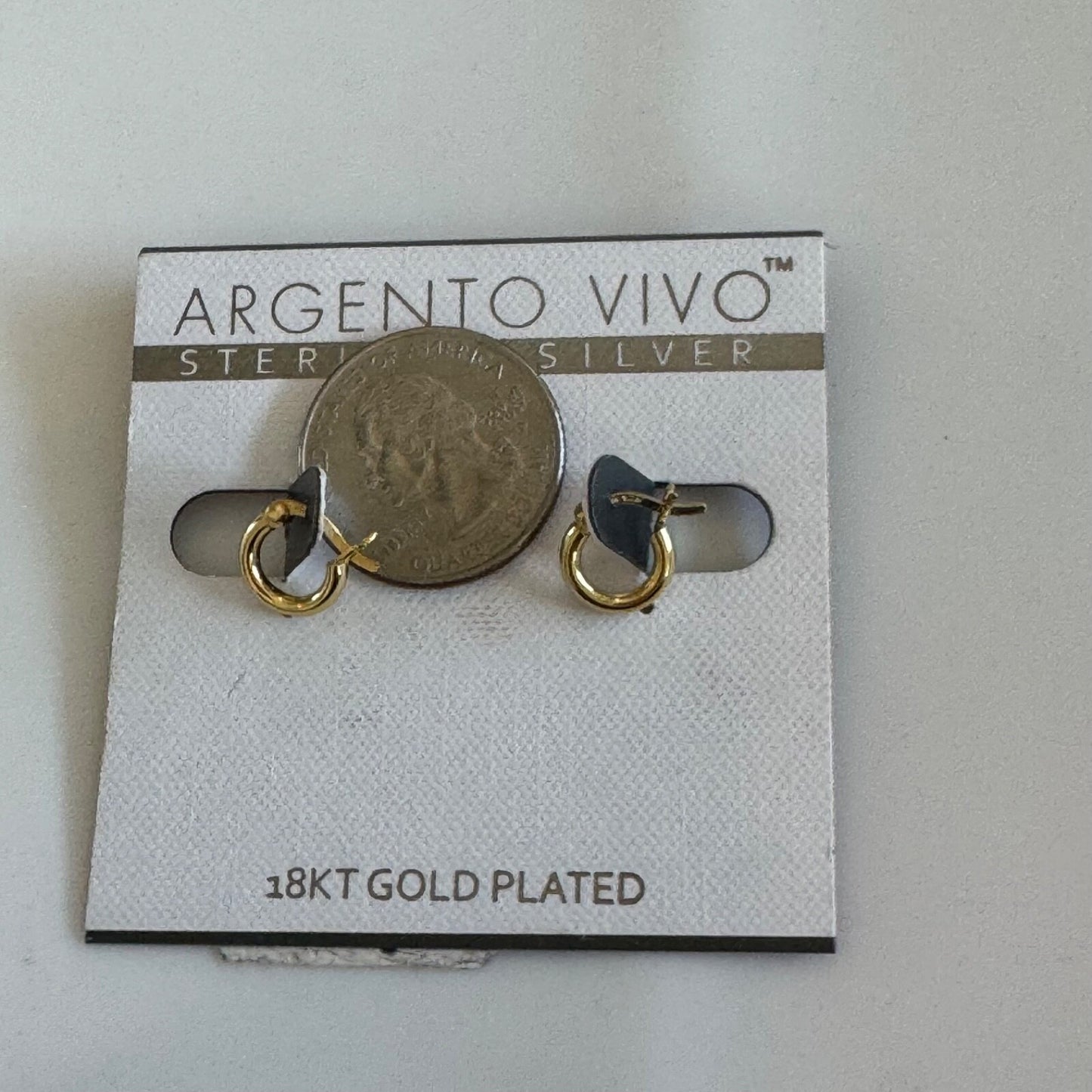 Argento Vivo Sterling Silver Gold Plate Huggie Hoop Earrings New On Card Pierced