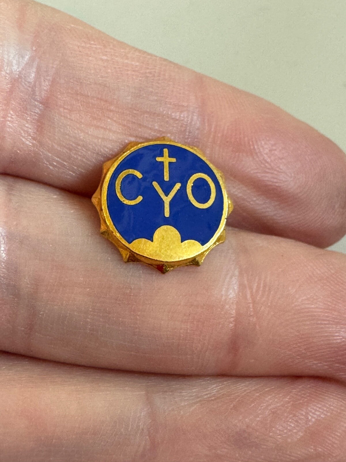 Vintage CYO Catholic Youth Organization Blue and Gold Enamel Pin