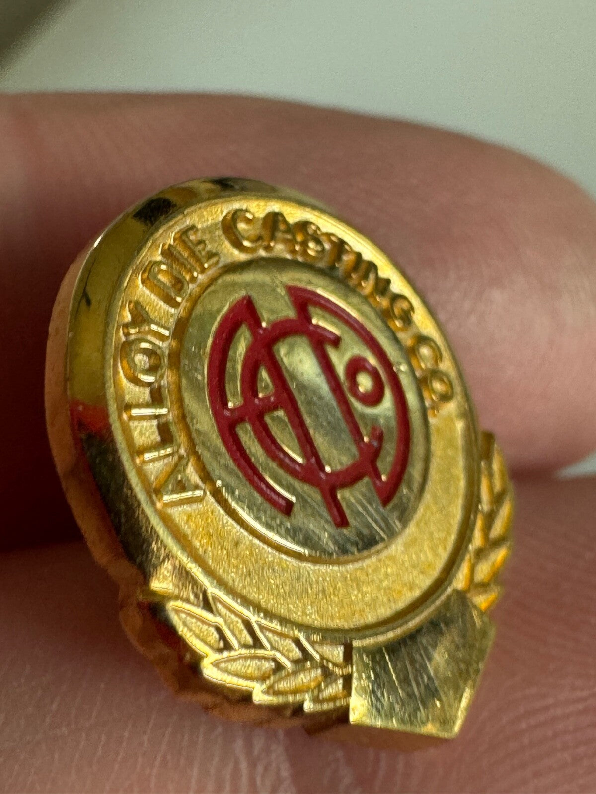 Vintage Alloy Die Casting Co Gold Employee Pin – Industrial Collectible Badge