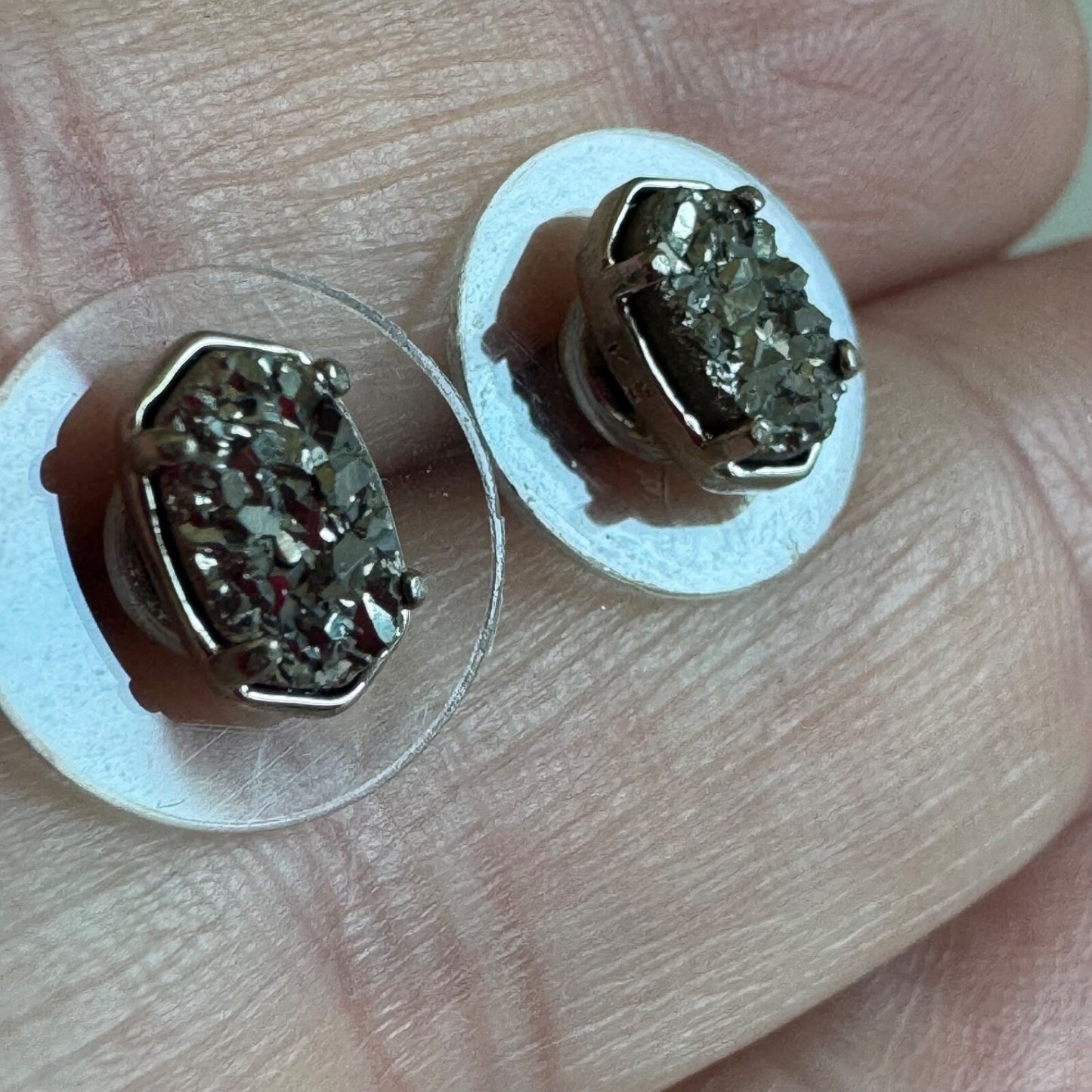 Authentic Kendra Scott Emilie Stud Earrings Platinum Drusy Small Druzy NWOT