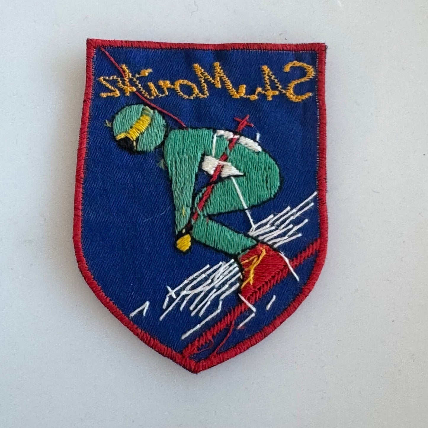 Vintage St. Moritz Ski Patch Embroidered Skiing Downhill Skiier Switzerland