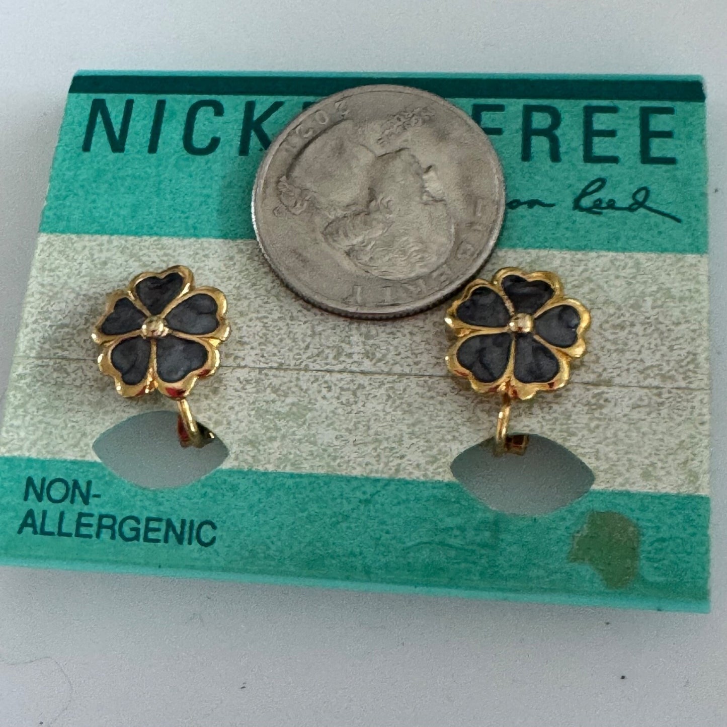 Vintage Allison Reed Gold Tone Purple Flower Clip-on Earrings New on Card