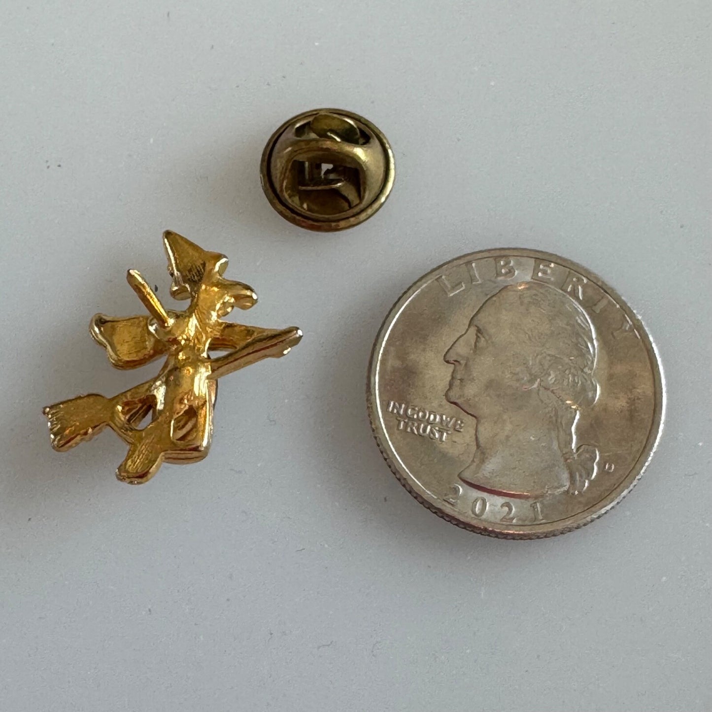 Vintage Halloween Witch on Broom with Hat Lapel Crystal Scatter Pin