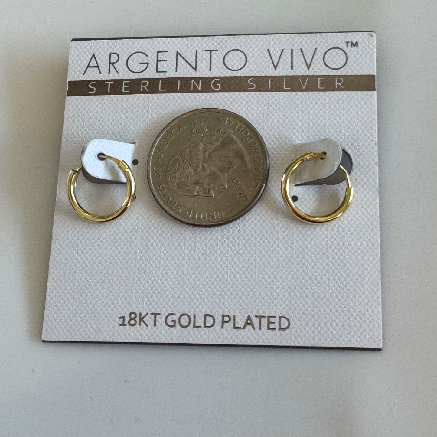 Argento Vivo 18K Gold-Plated Huggie Hoop Earrings New On Card Pierced Sterling
