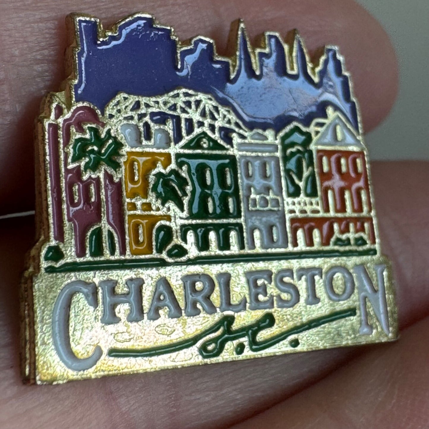Vintage Charleston South Carolina Row Houses Lapel Pin SC Souvenir Tourist