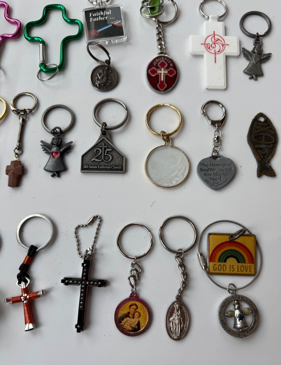 Lot of 30+ Vintage Religious Christian Keychains Key Chains Angels Crosses