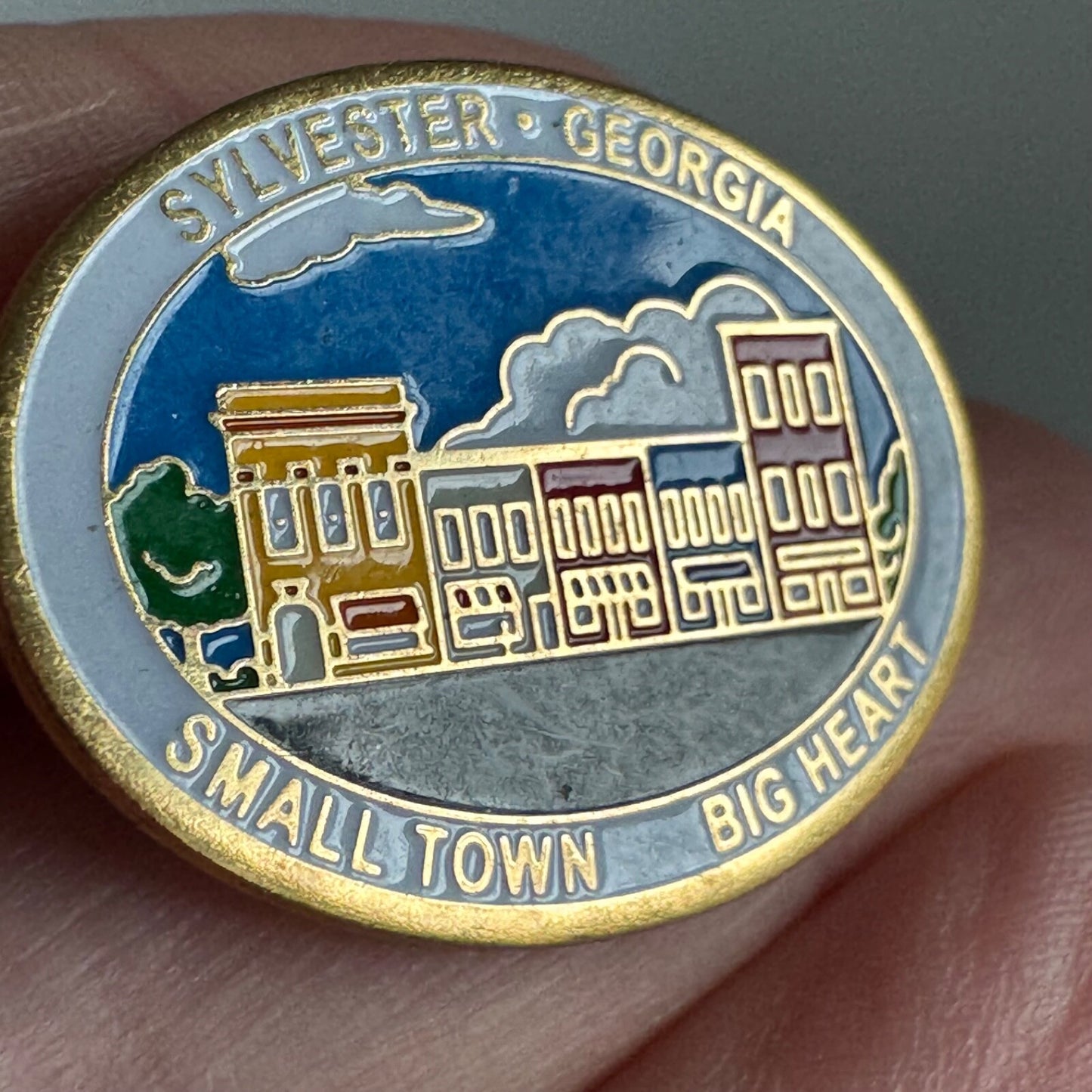 Vintage Sylvester Georgia GA Small Town Big Heart Souvenir Lapel Pin Rare