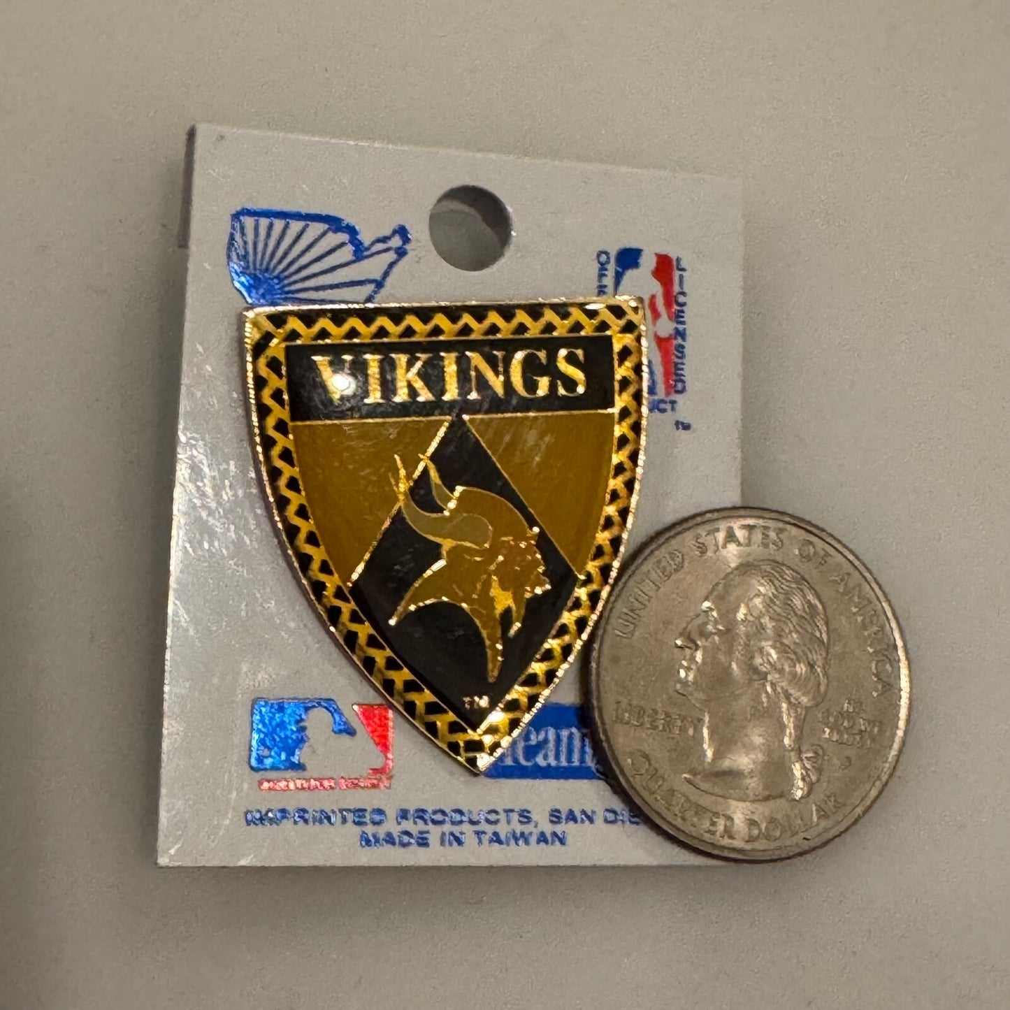 Vintage Minnesota Vikings Shield Crest Lapel Pin NFL Logo New On Card NOS